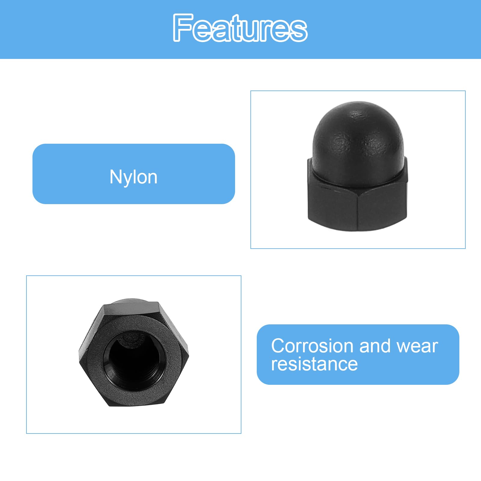 **uxcell M4x0.7 Acorn Cap Nuts, 30Pcs Black Nylon Dome Cap Head Hex Nuts for Bolt Cover - Ideal for Furniture Assembly, Automotive, and DIY Projects**
