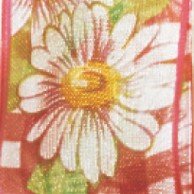 Beautiful Red Daisy Plaid Sheer Wired Edge Craft Ribbon - 1 Inch x 22 Yards for Gift Wrapping, DIY Crafts, Wedding Decorations & Scrapbooking