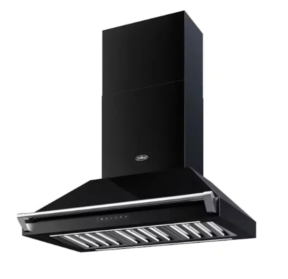 Belling BPC90BR 90cm Classic Canopy Range Hood with Chrome Rail - Black | Powerful Kitchen Ventilation for Smoke & Odor Removal | Ideal for Modern & Traditional Kitchens