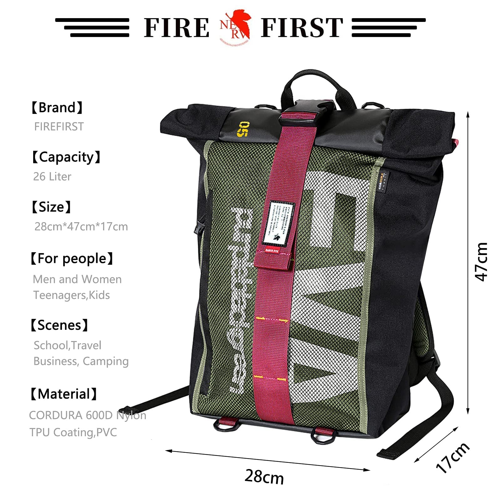 Evangelion Anime Backpack 28L Waterproof Travel Hiking Backpack for Men & Women - Perfect for School, Work, Outdoor Adventures & Daily Commute
