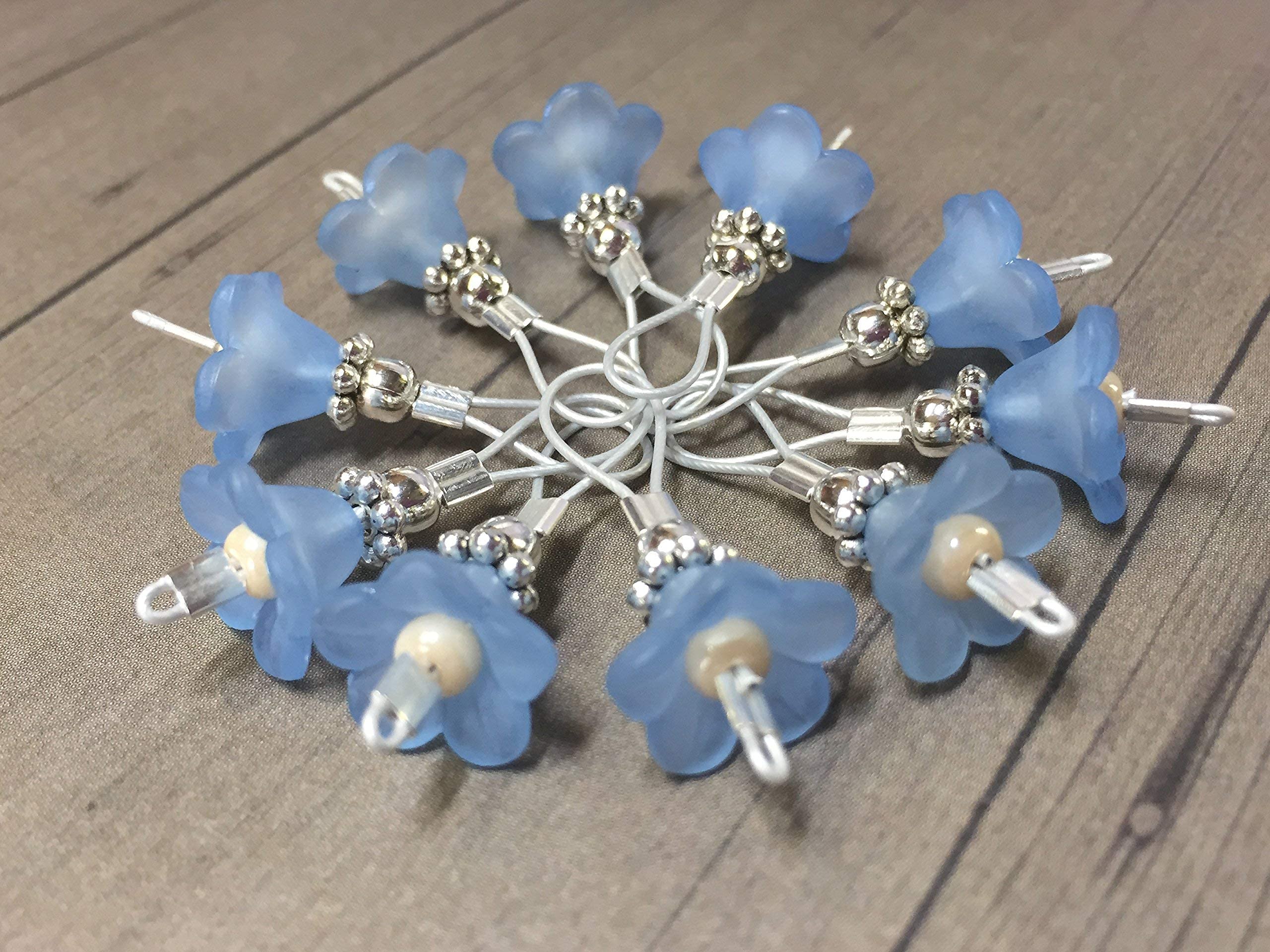 Blue Flower Wire Loop Knitting Stitch Markers - Essential Knitting Tools for Crochet & Handmade Projects | Perfect for Yarn Crafts, DIY Knitters & Crocheters