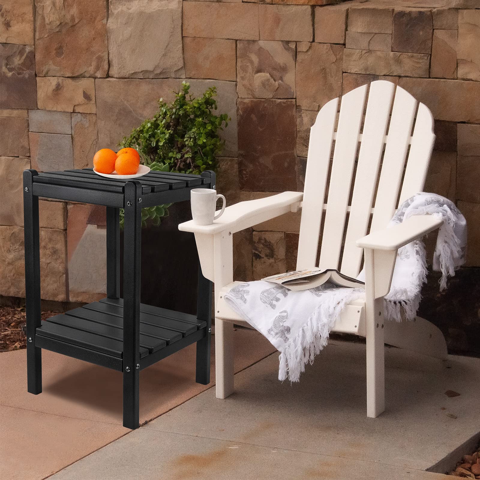 Realife Outdoor Adirondack Side Table - Black Rectangular End Table for Patio, Garden, Porch, Pool & Indoor Use | Perfect for Drinks, Books & Decor