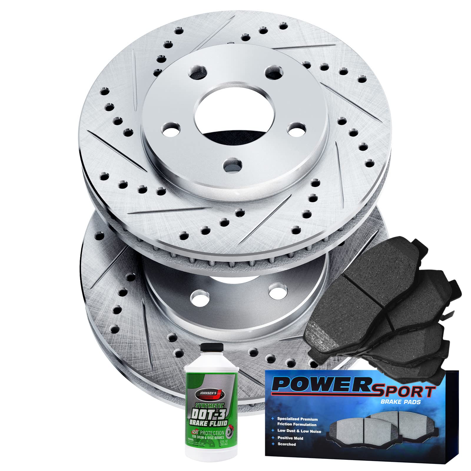 Premium PowerSport Front Brake Pads & Rotors Kit - Semi-Metallic Braking System for 2001-2005 Hyundai Santa Fe - High-Performance Brakes for Daily Commuting, City Driving & Highway Safety - Perfect for Stop-and-Go Traffic, Long Road Trips, Emergency Stops & Off-Road Adventures