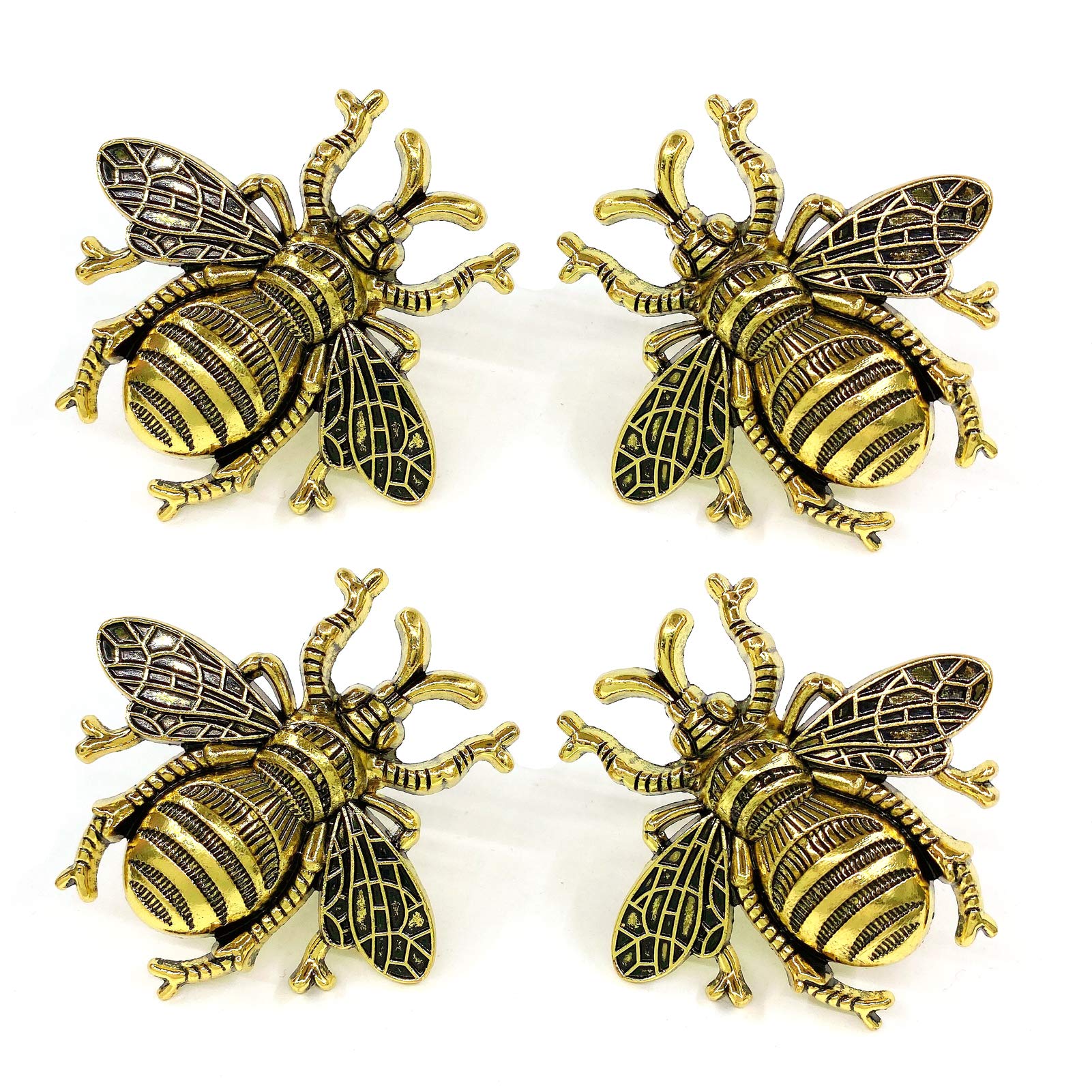Bee Knob Drawer Pulls - Gold Cabinet Handles for Dresser, Wardrobe & Kitchen Decor - Spring Floral Garden Insect Theme (Set of 4) - Perfect for Home Renovation & DIY Furniture Upgrades