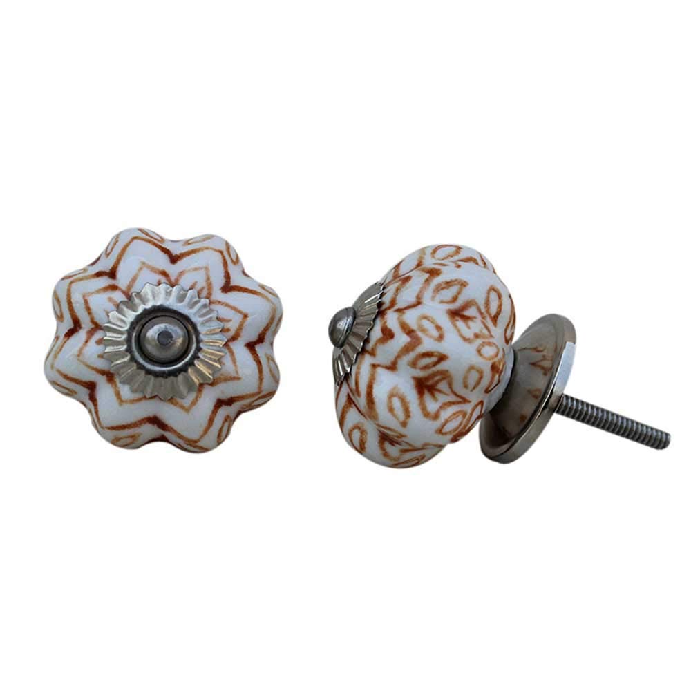 Handcrafted 16-Piece Floral Brown Ceramic Drawer Knobs - Elegant Kitchen Cabinet & Dresser Hardware for Home Decor | Perfect for DIY Furniture Upgrade, Vintage Style Cabinets & Boho Chic Interior Design