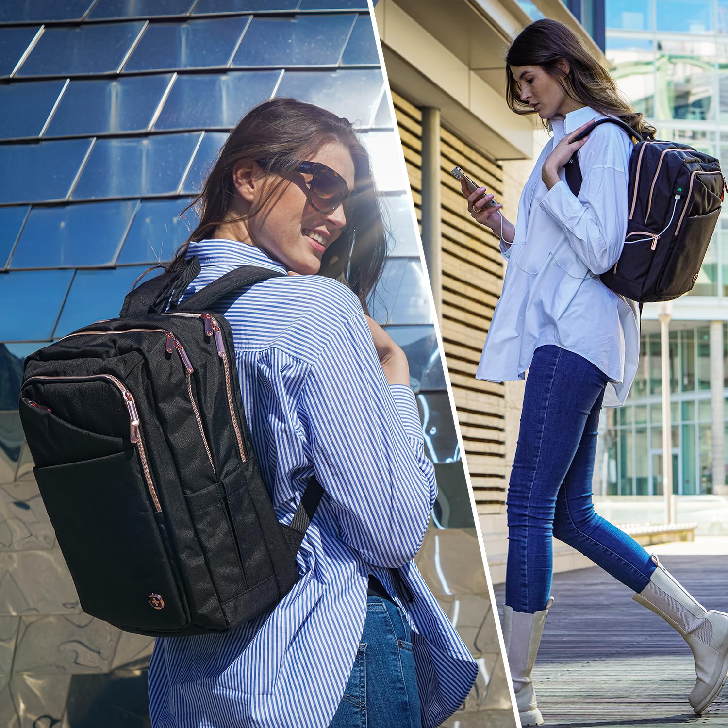 Swissdigital Stylish Women's Business Laptop Backpack with USB Charging Port - Fits 15.6 Inch Laptop, Waterproof Travel & Work Backpack for Office, Commuting & College (SD1006-01)