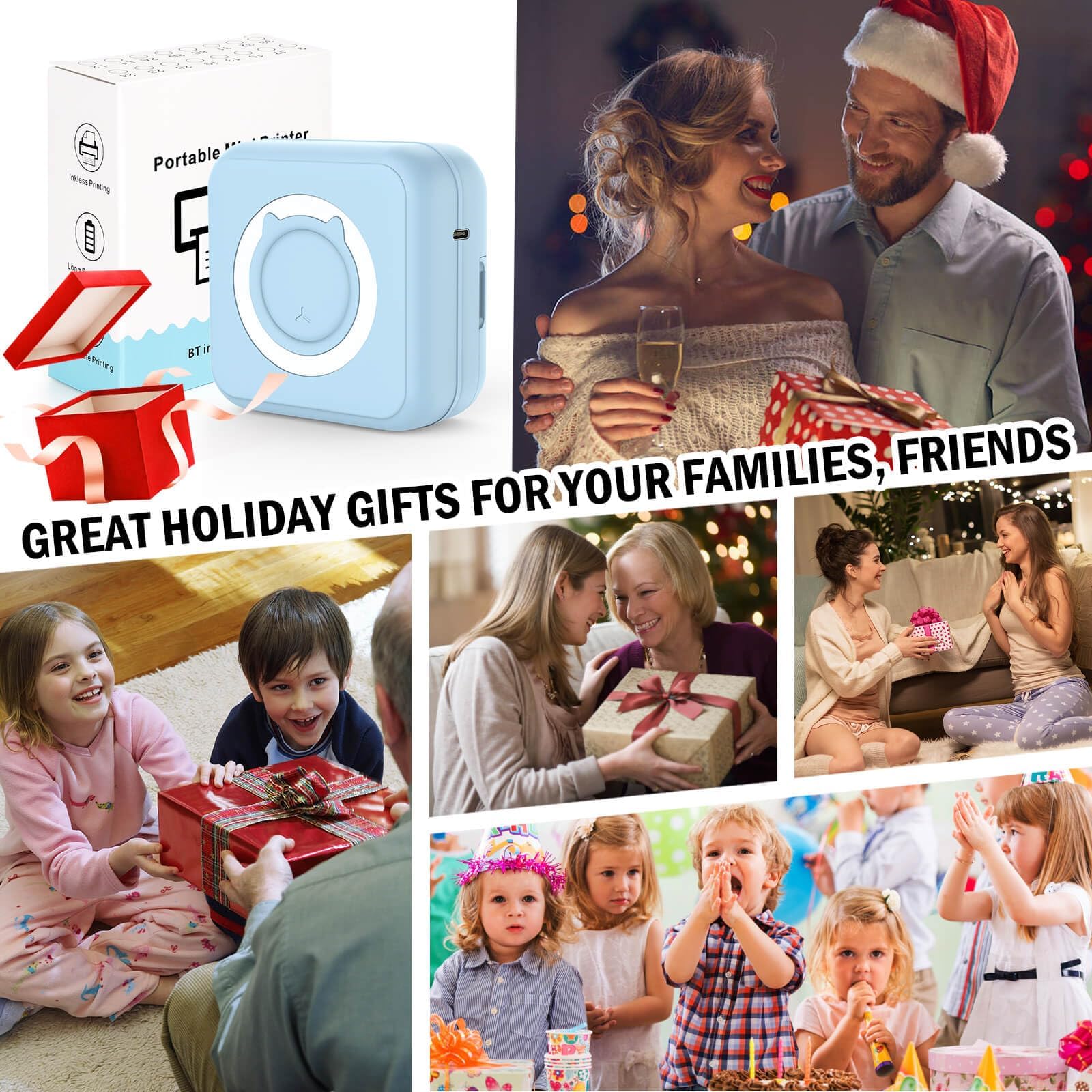 Portable Pocket Printer for iPhone & Android - Wireless Mini Sticker Printer with 10 Thermal Paper Rolls, Bluetooth Thermal Printer for Notes, Journals, Photos & Study | Perfect for School, Office & Travel Organization (Blue)
