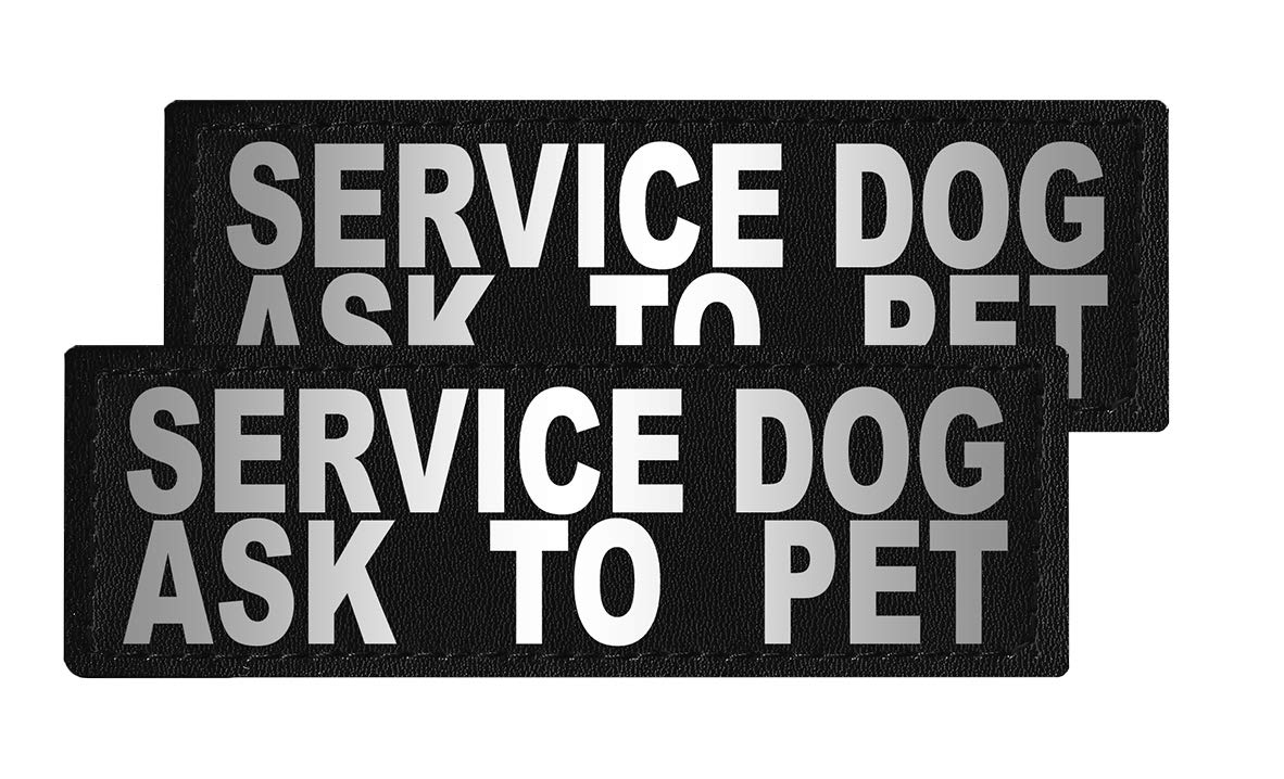 Service Dog Ask to Pet Vest Patches 2-Pack - Removable Reflective Patches for Support Dog Vests, Harnesses, Collars & Leashes - Size A (1