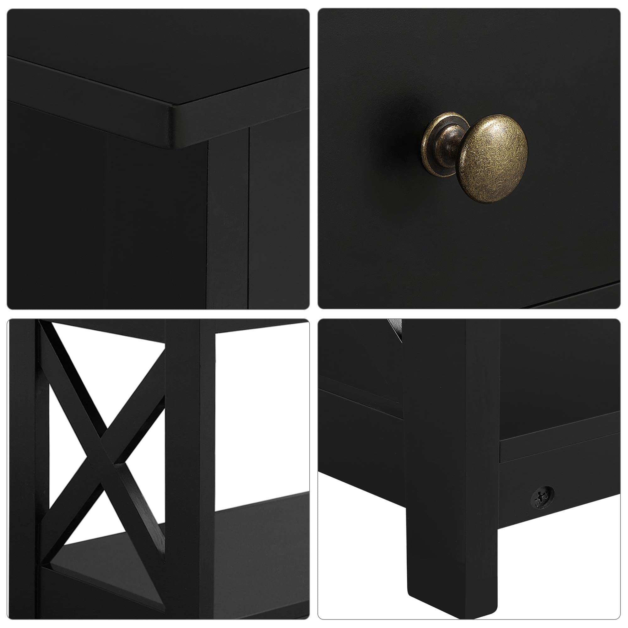 Topeakmart Narrow Console Table with 1 Drawer & 2 Open Shelves - X-Shaped Design Sofa Side Table for Entryway, Living Room, Bedroom - Black Accent Furniture for Small Spaces & Home Decor