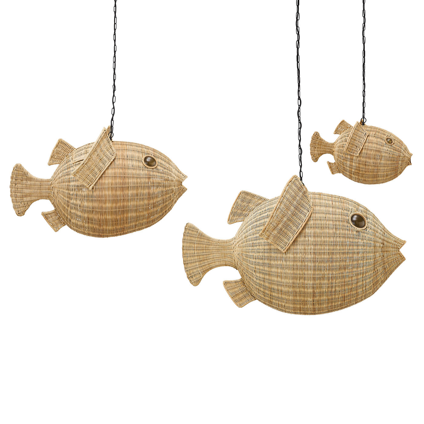 Wicker Blowfish Medium Pendant Light - Handwoven Rattan Chandelier for Coastal, Boho, or Beach House Decor - Perfect for Living Room, Bedroom, or Dining Area Lighting