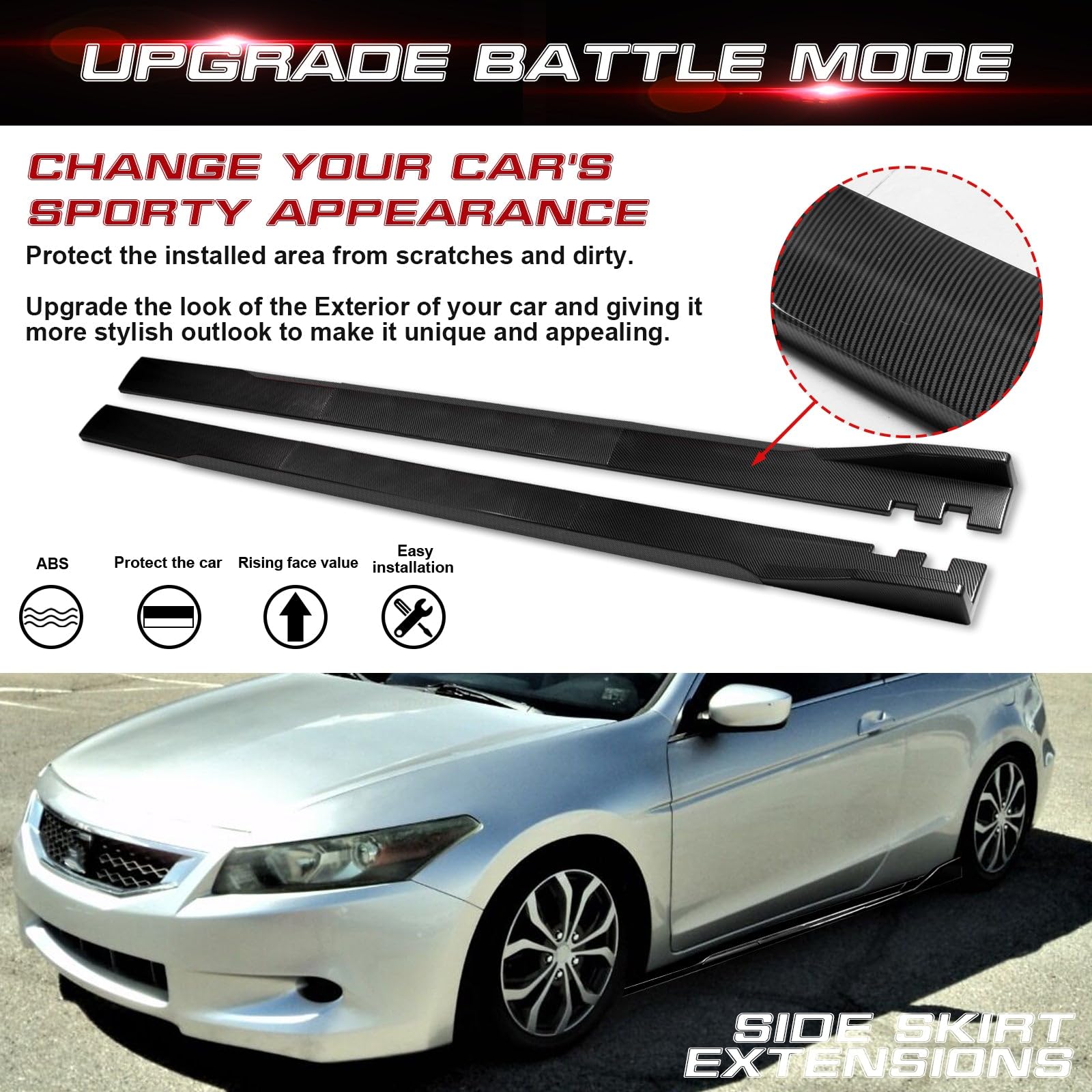Universal Fit Car Side Skirts - Rocker Panel Protector with Splitter Winglets & Diffuser Bottom Line Extension Body Kit | Durable Protection & Enhanced Style for Sedans, Coupes & Sports Cars | Perfect for Daily Driving & Car Shows