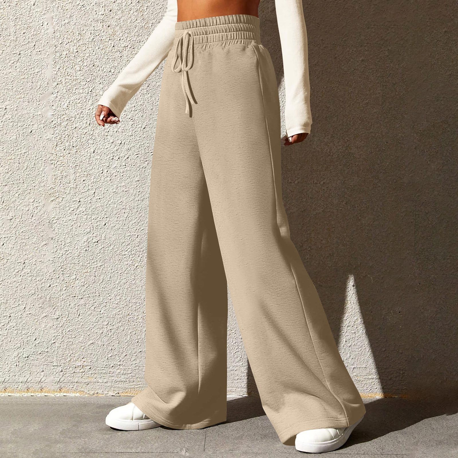 Women's Wide Leg Sweatpants - Winter Baggy Straight Leg Lounge Pants with Pockets, Plus Size Drawstring Flare Joggers for Casual Wear, Yoga & Home Comfort