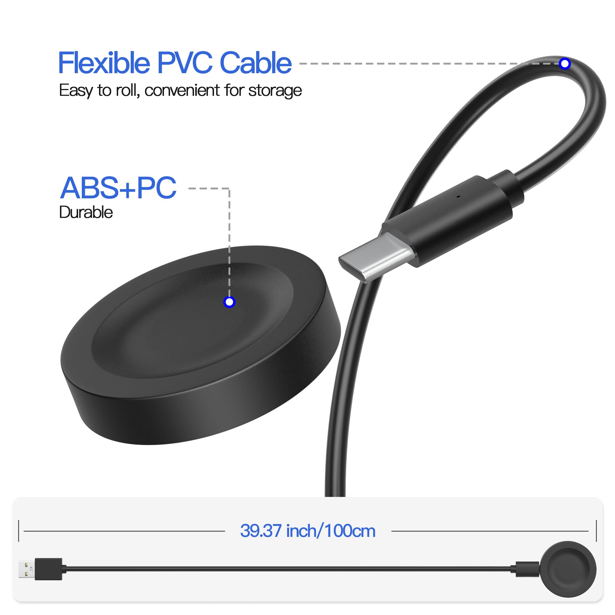AWINNER Magnetic Charging Dock for Huawei Watch - Replacement USB Charger Cable & Adapter - Fast Charging Smartwatch Accessory (Black, 1 Pack) - Perfect for Home, Office & Travel Use