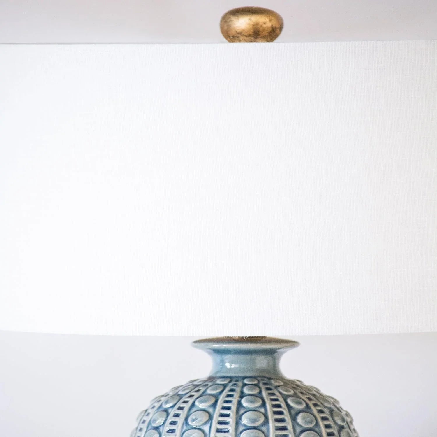 Blue and White Glazed Ceramic Table Lamp - Handmade Decorative Lighting for Bedroom, Living Room & Office - Perfect for Boho, Farmhouse & Coastal Home Decor