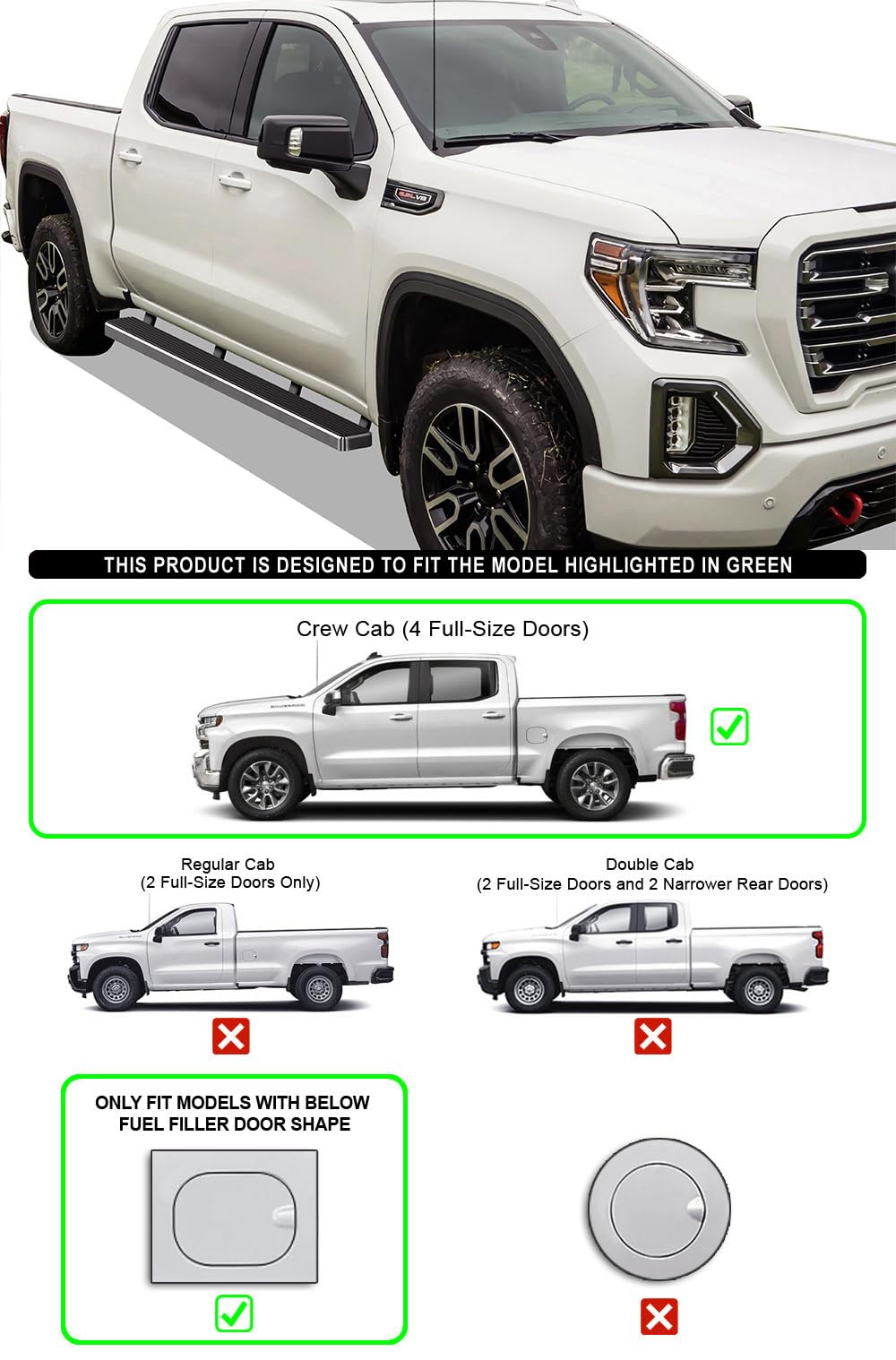 Premium Stainless Steel Nerf Bars Side Steps for 2019-2025 Chevy Silverado 1500 & GMC Sierra 1500 Crew Cab | 2020-2025 2500HD/3500HD Models | 5