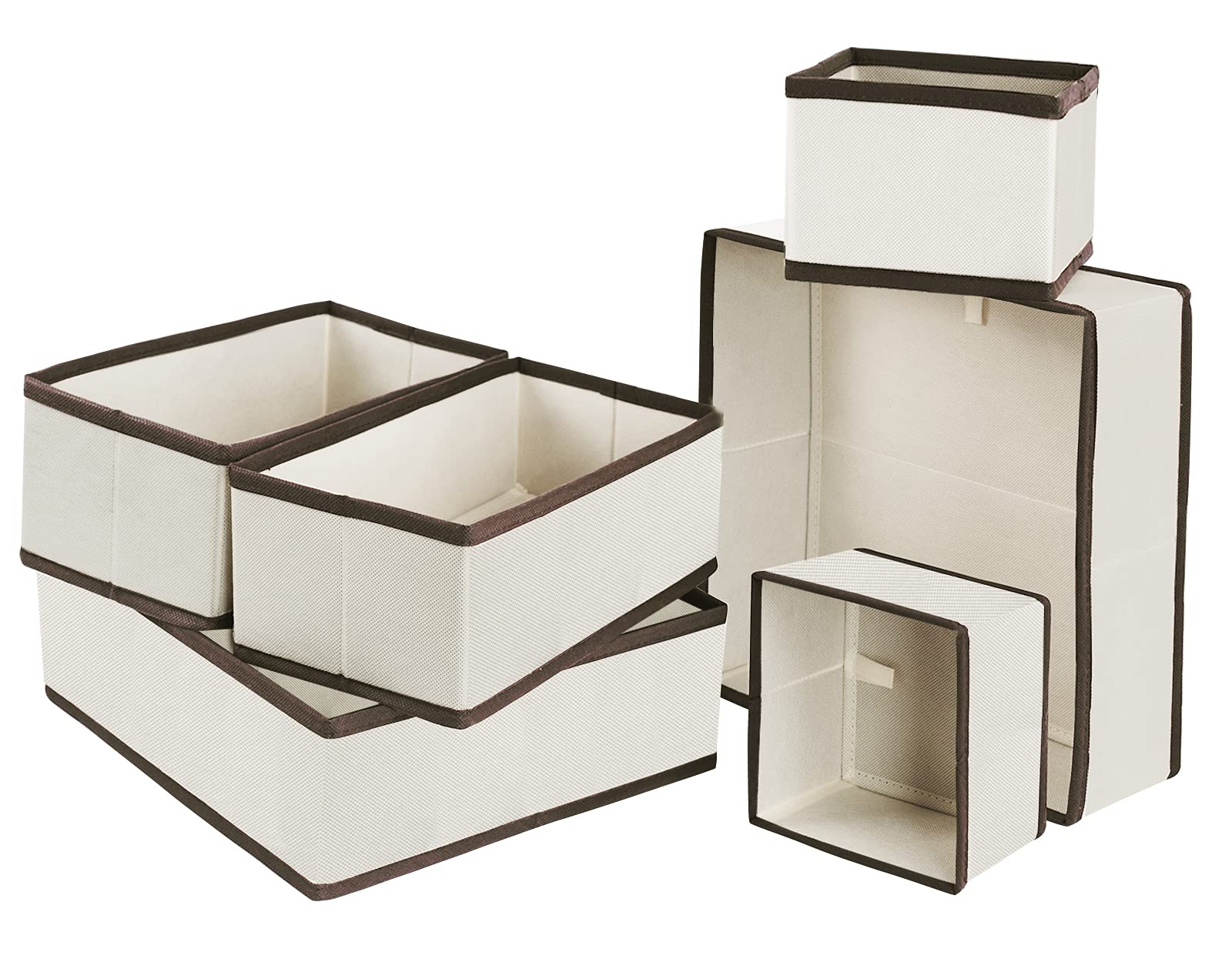 Homyfort Foldable Cloth Dresser Drawer Organizer - 6-Piece Set of Storage Bins & Dividers for Underwear, Bras, Socks, Ties, Scarves | Closet & Bedroom Organization Solution | Beige Fabric Cube Baskets for Neat Home Storage