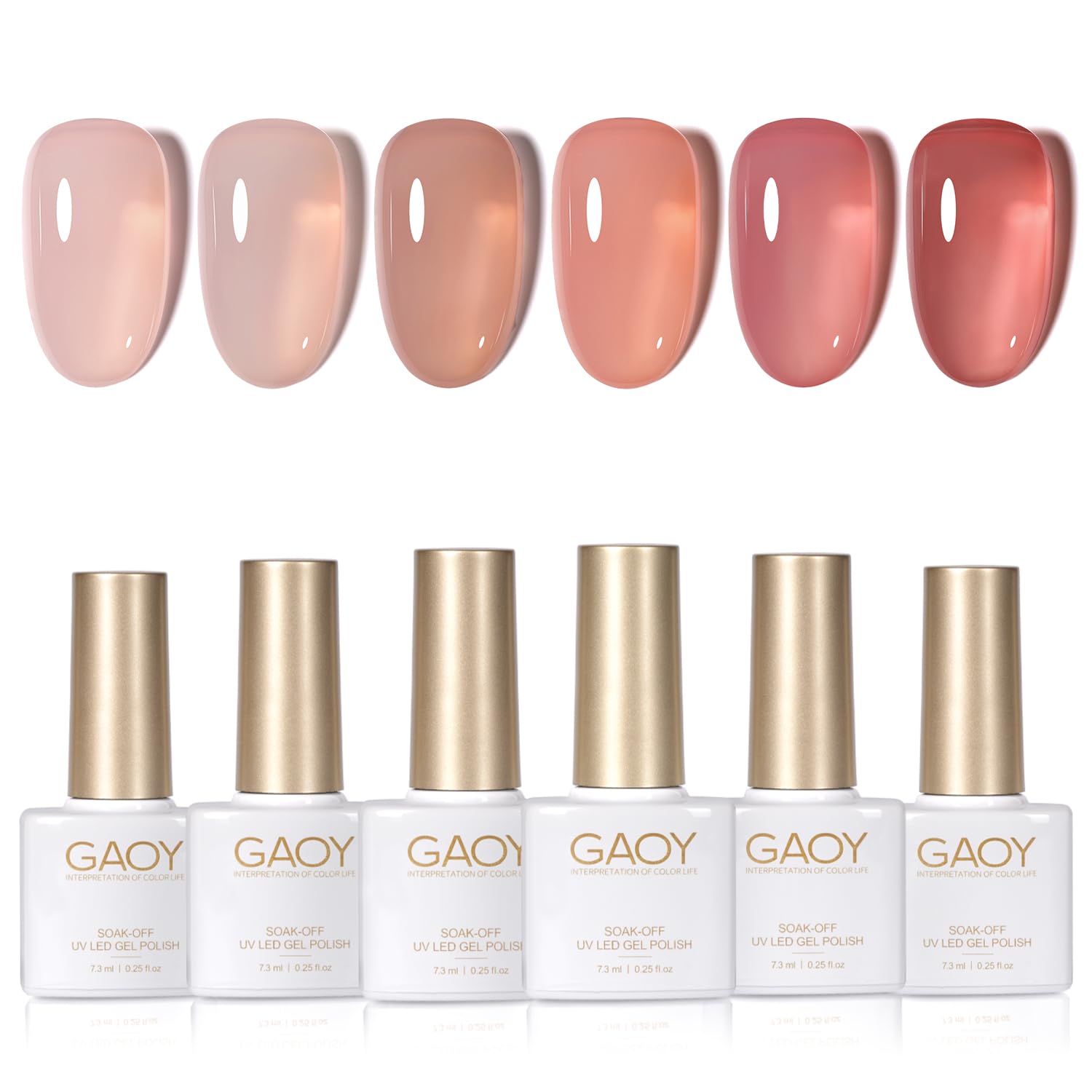 GAOY Jelly Nude Gel Nail Polish Set - 6 Transparent Colors (Sheer Red, Pink, Brown) Soak Off UV Light Cure Gel Polish Kit for Salon & DIY Nail Art at Home | Perfect for French Manicure, Natural Nail Looks & Special Occasions