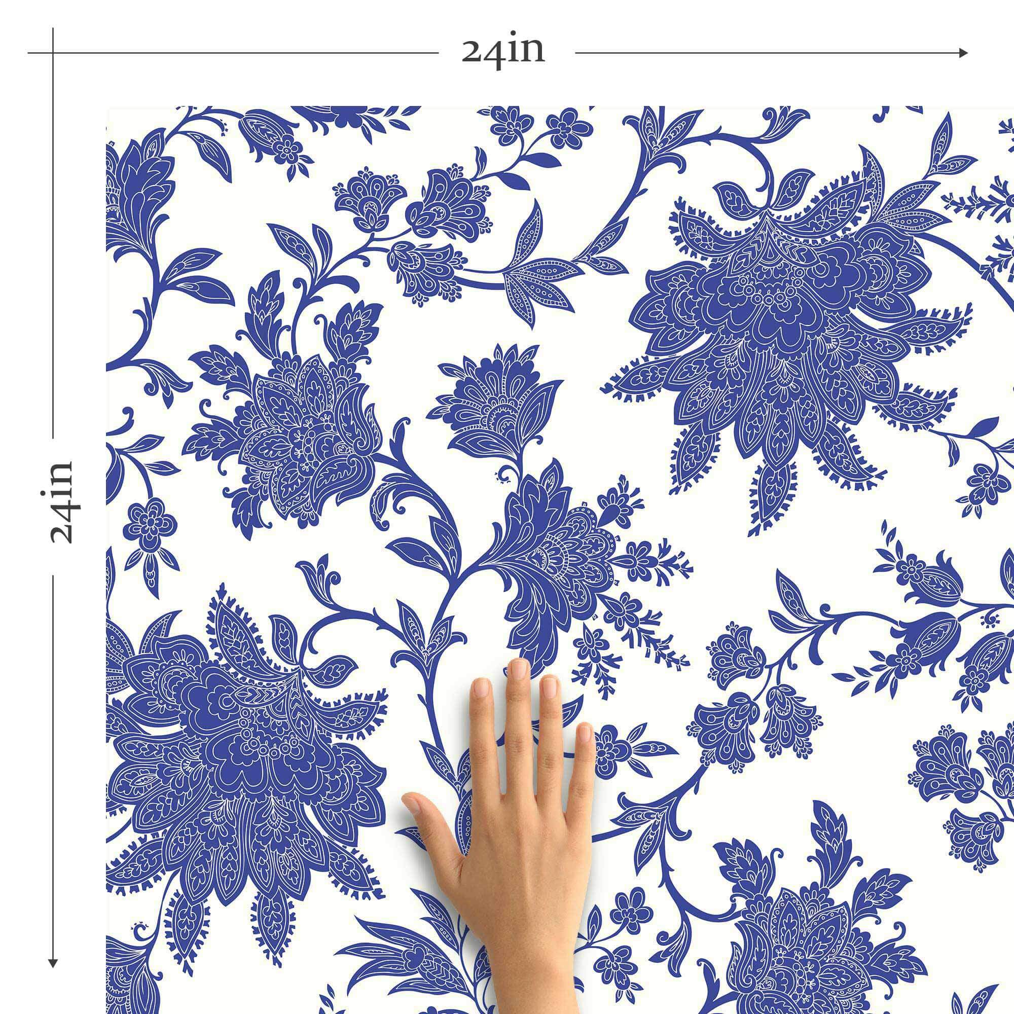 Blue Flowers Peel and Stick Removable Wallpaper - Self-Adhesive Decorative Wall Covering for Bedroom, Living Room, Nursery & Office Decor