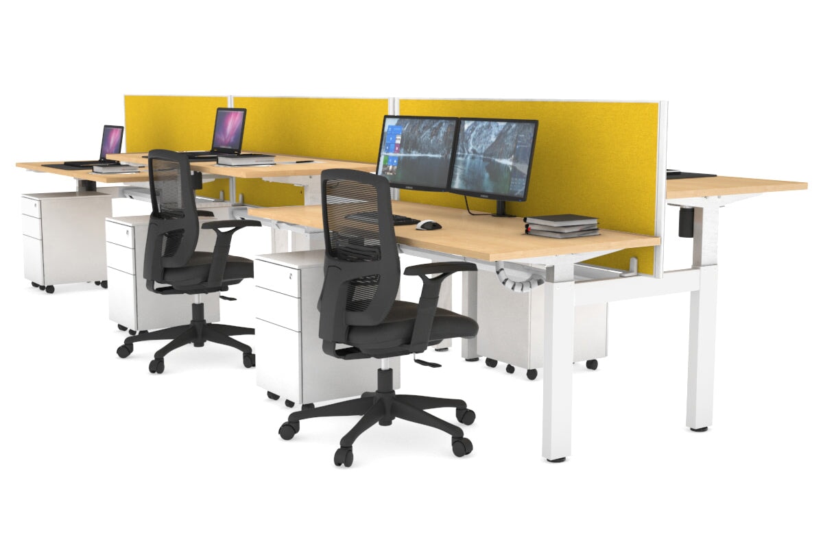 Adjustable Height 6-Person H Bench Workstation with White Frame [1600L x 700W] - Perfect for Office, Coworking Spaces & Home Offices