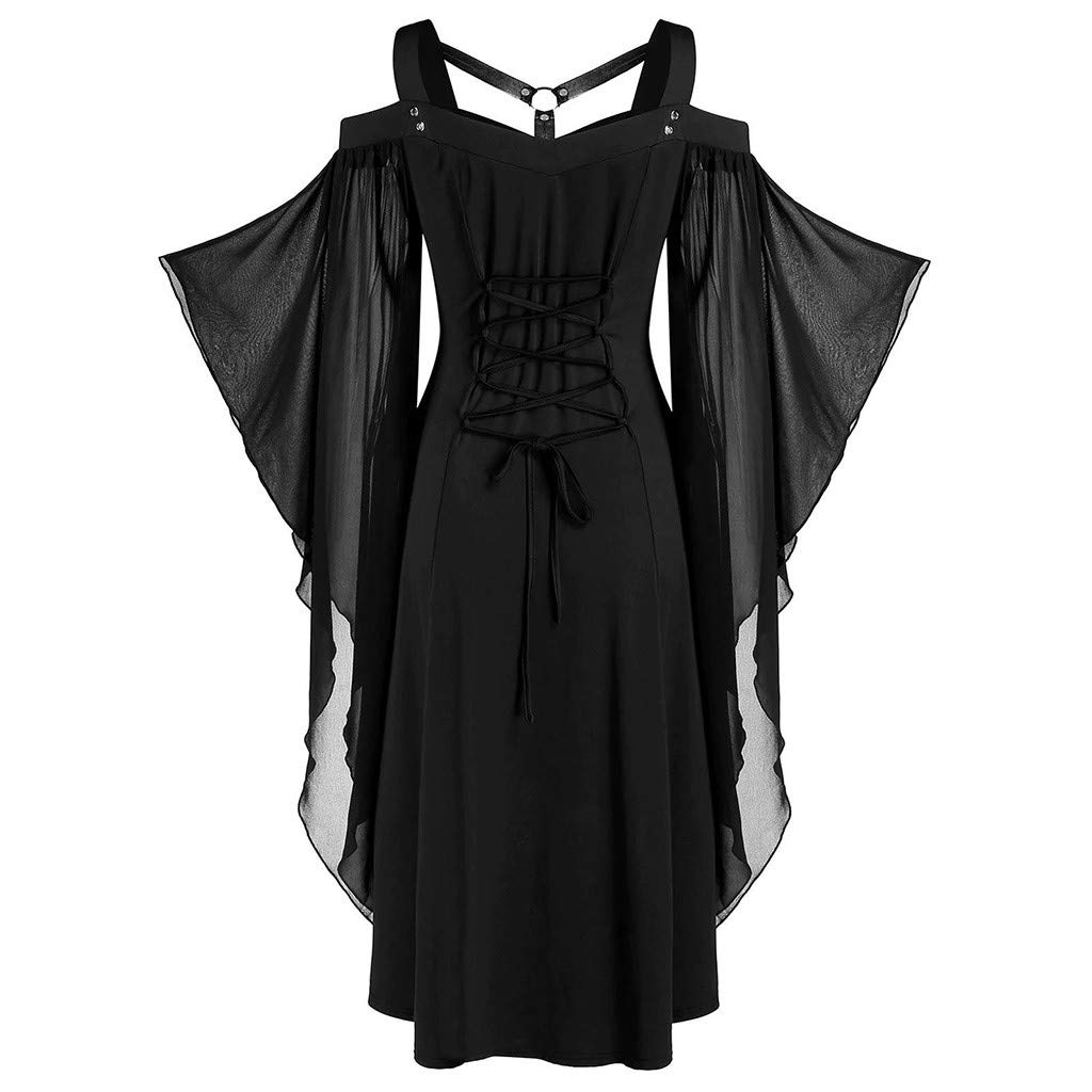 SCKARLE Women's Plus Size Gothic Lace Mesh Dress with Criss Cross & Butterfly Sleeves - Elegant Loose Tunic for Casual Wear, Halloween, Gothic Parties & Night Out