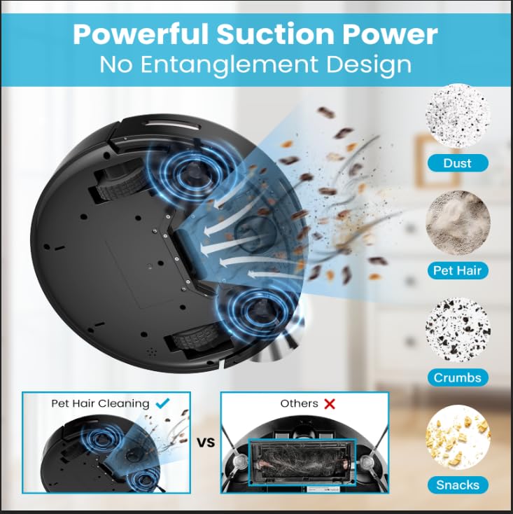 3000Pa Strong Suction Robot Vacuum Cleaner with APP/Voice/Remote Control | Self-Charging | Smart Scheduling | Perfect for Pet Hair, Hardwood Floors & Low Pile Carpets | Ideal for Home, Office & Apartment Cleaning