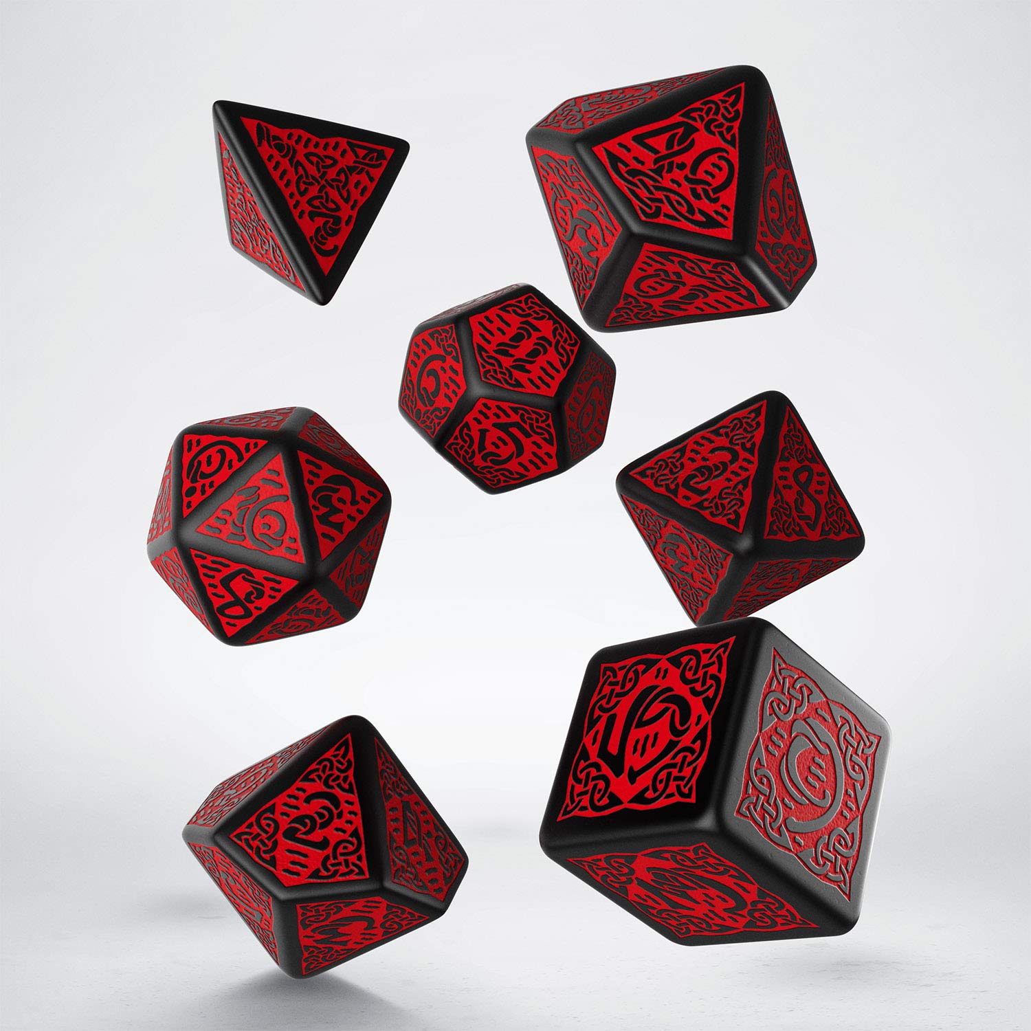 Q-Workshop Celtic Black & Red RPG Dice Set - 7-Piece Polyhedral D&D Dice for Tabletop Gaming, Dungeons & Dragons, Pathfinder & Board Games