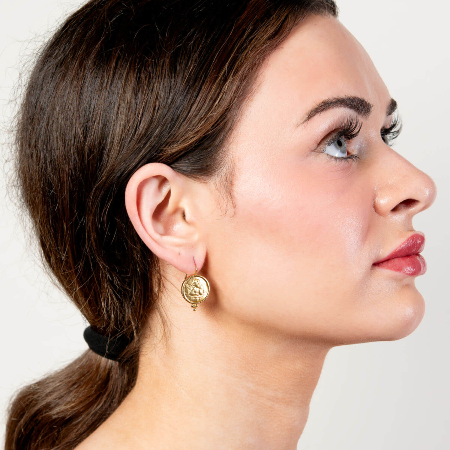 18k Gold Cherub Earrings by Estate Temple St. Clair - Angel Wing Dangle Earrings for Women, Perfect Gift for Valentine's Day, Birthday & Special Occasions