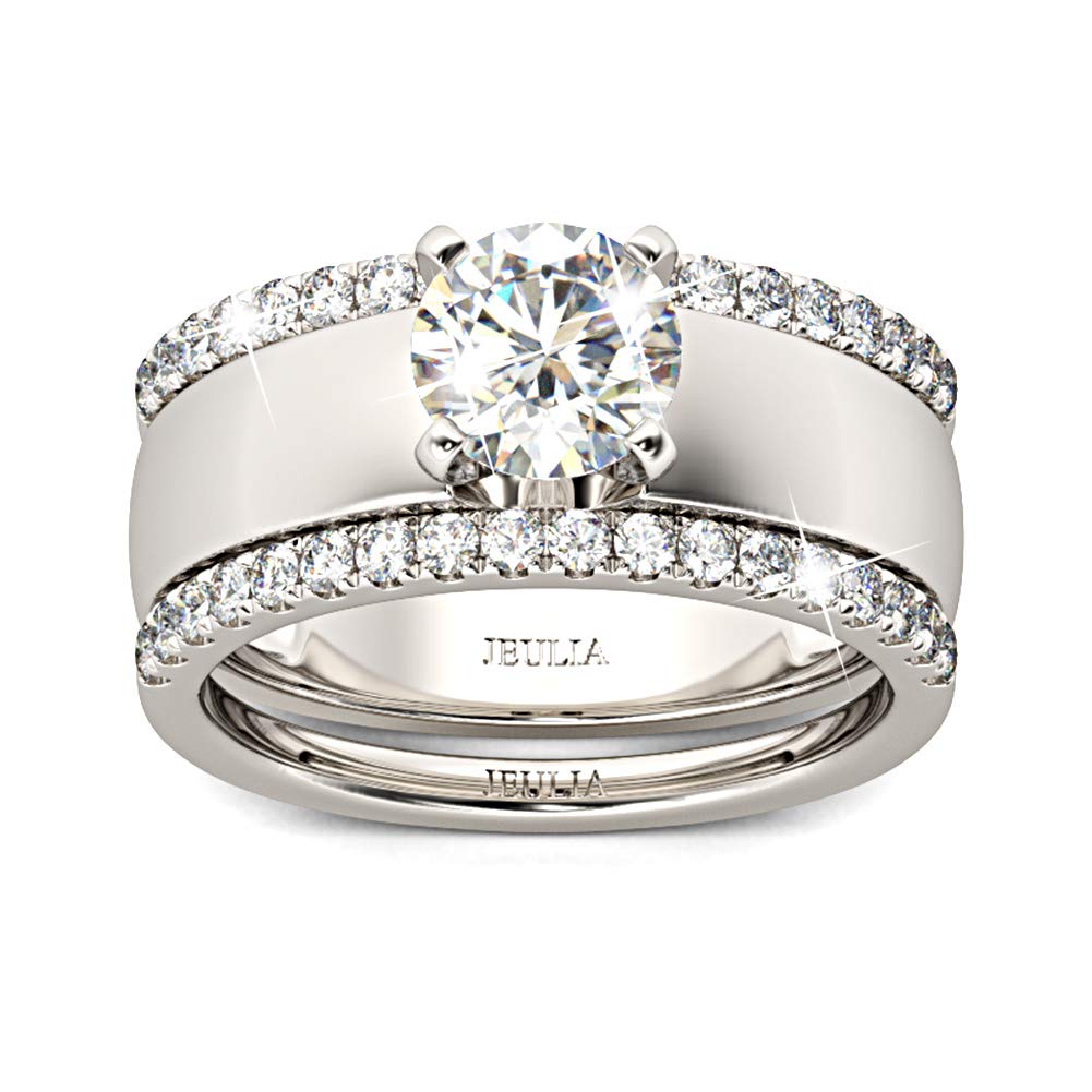 Jeulia 3-Piece Channel Set Wedding Ring Set - 2.5 Carat Round Cut Cubic Zirconia Sterling Silver Bridal Rings for Women | Engagement, Anniversary & Wedding Jewelry Gift