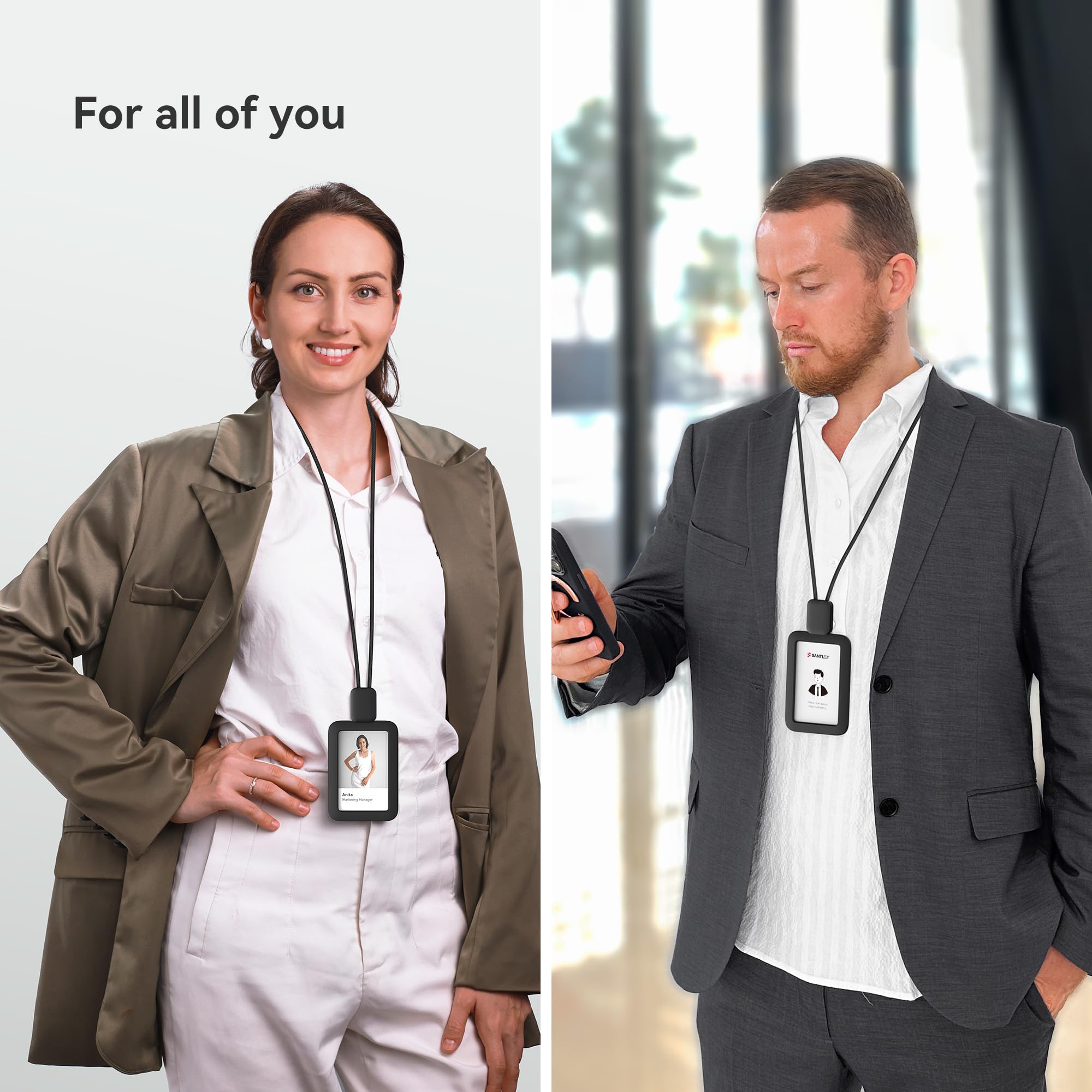 Silicone ID Badge Holder with Retractable Cord & Breakaway Buckle for Office Staff & Teachers