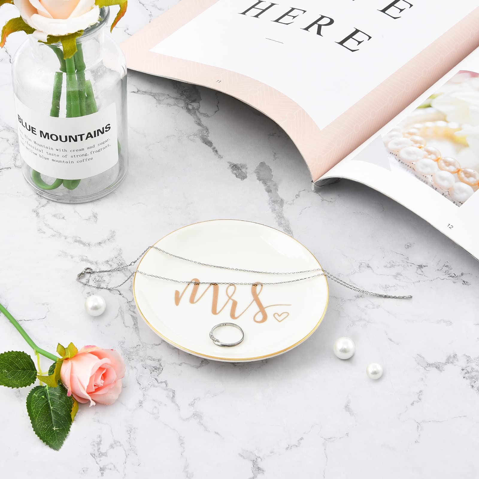 Elegant Jewelry Dish for Women - Engagement Ring Holder, Wedding Gift for Bride, Mrs Jewelry Dish - Perfect for Proposal, Wedding & Anniversary Gifts (Great for Bedside, Bathroom & Travel)