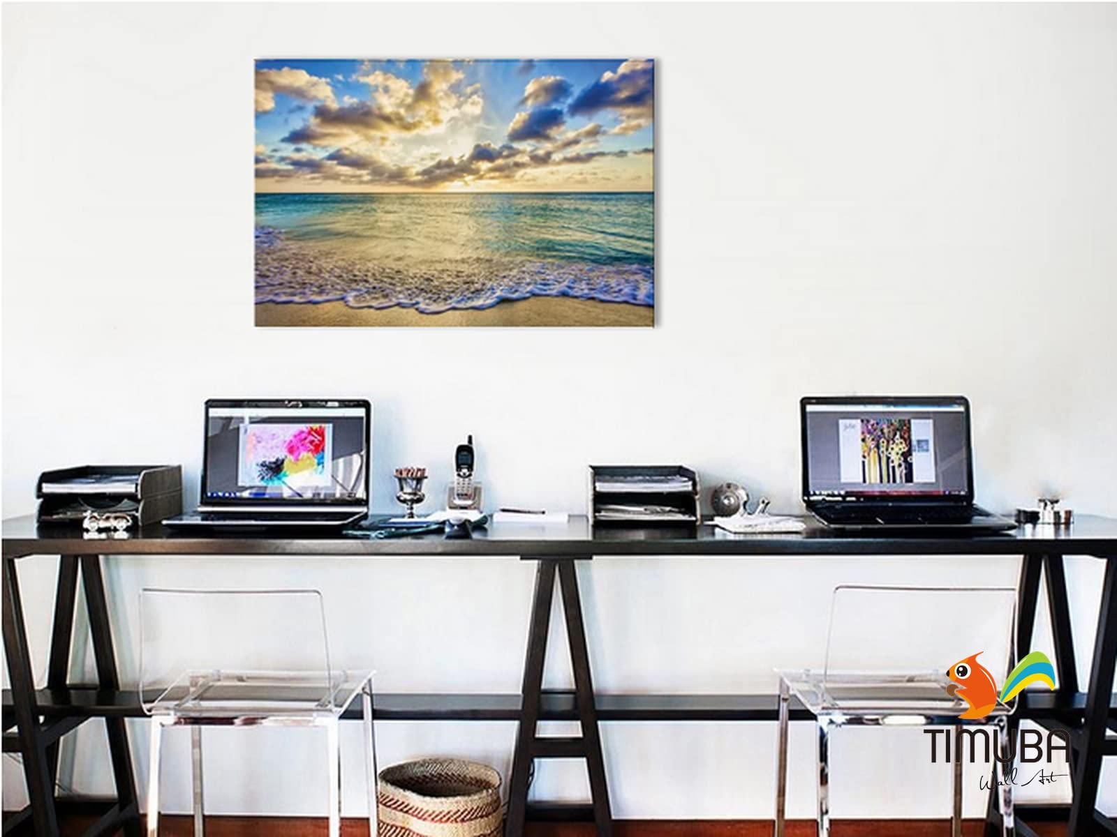 Beach Wall Art Canvas Print - Coastal Bathroom & Living Room Decor, Sunset Landscape Picture for Home (32x48 Inches) - Perfect for Beach Houses, Bathrooms & Coastal Themed Interiors