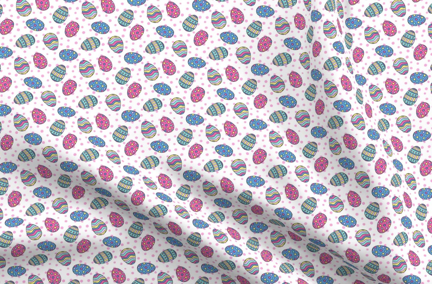 Easter Eggs Pink White Blue Spots Spring Pastel Printed Cotton Fabric by The Yard - Premium Petal Signature Cotton for Sewing, Quilting, Apparel, Crafts & Home Decor - Perfect for Easter DIY Projects, Spring Decorations and Baby Nursery Designs