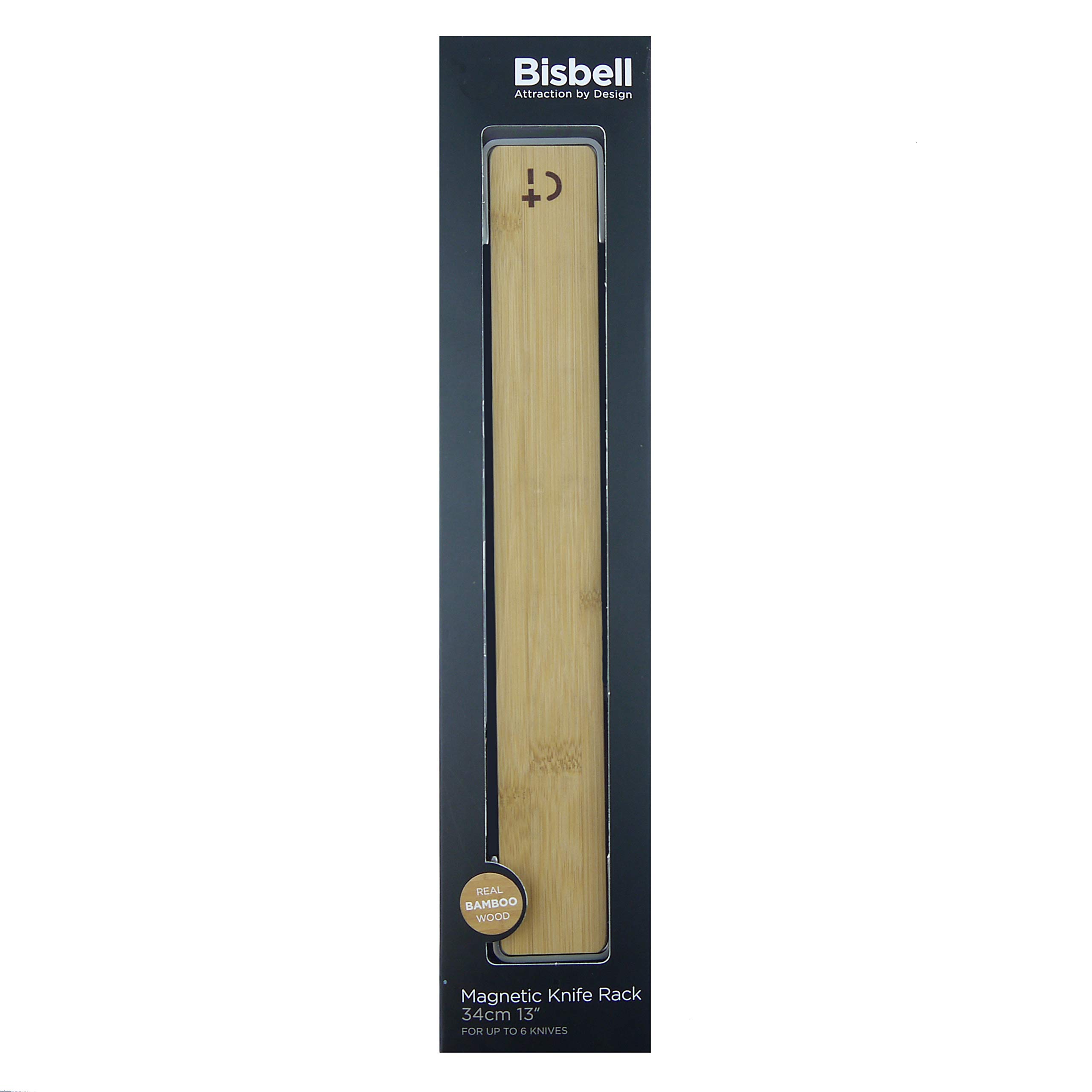 Premium Bamboo & Cast Zinc Magnetic Knife Holder - 13 Inch Wall Mount Knife Storage Rack by Bisbell - Perfect for Kitchen Countertop, Drawer Organization & Space Saving Solution