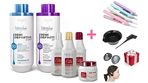 Forever Liss Semi Definitive Zero Collection - 33.81 Fl Oz Brazilian Keratin Treatment for Hair Straightening, Frizz Control & Smoothing | Formaldehyde-Free | Includes Home Care Kit (4 Items) & Free Gifts | Perfect for Salon-Quality Results at Home | Reduces Volume & Tames Frizzy Hair for Silky Smooth Finish