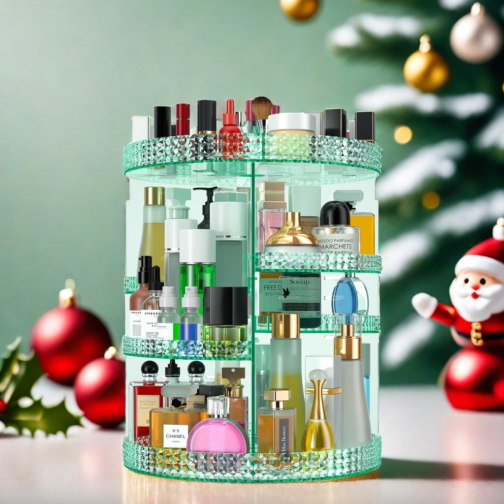 360 Degree Rotating Makeup Organizer - Extra Large Capacity 7-Layer Cosmetic Storage with Removable DIY Trays | Acrylic Vanity Organizer for Perfume, Lipstick & Beauty Products | Perfect for Bathroom Countertop, Dressing Table & Bedroom Decor (Green)