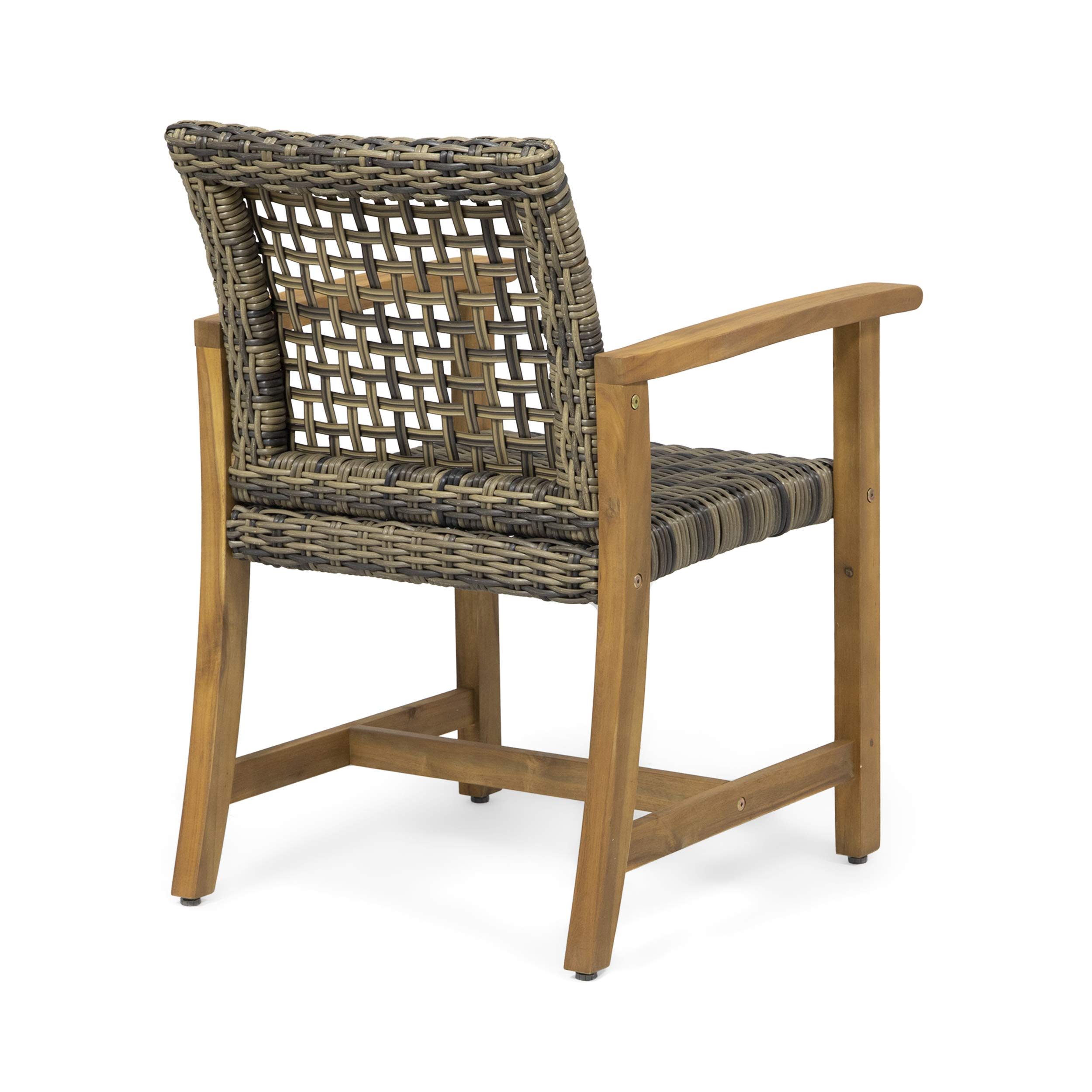 Premium Acacia Wood & Wicker Outdoor Dining Chairs (Set of 2) - Natural & Gray - Weather-Resistant Patio Furniture for Garden, Poolside & Backyard Dining