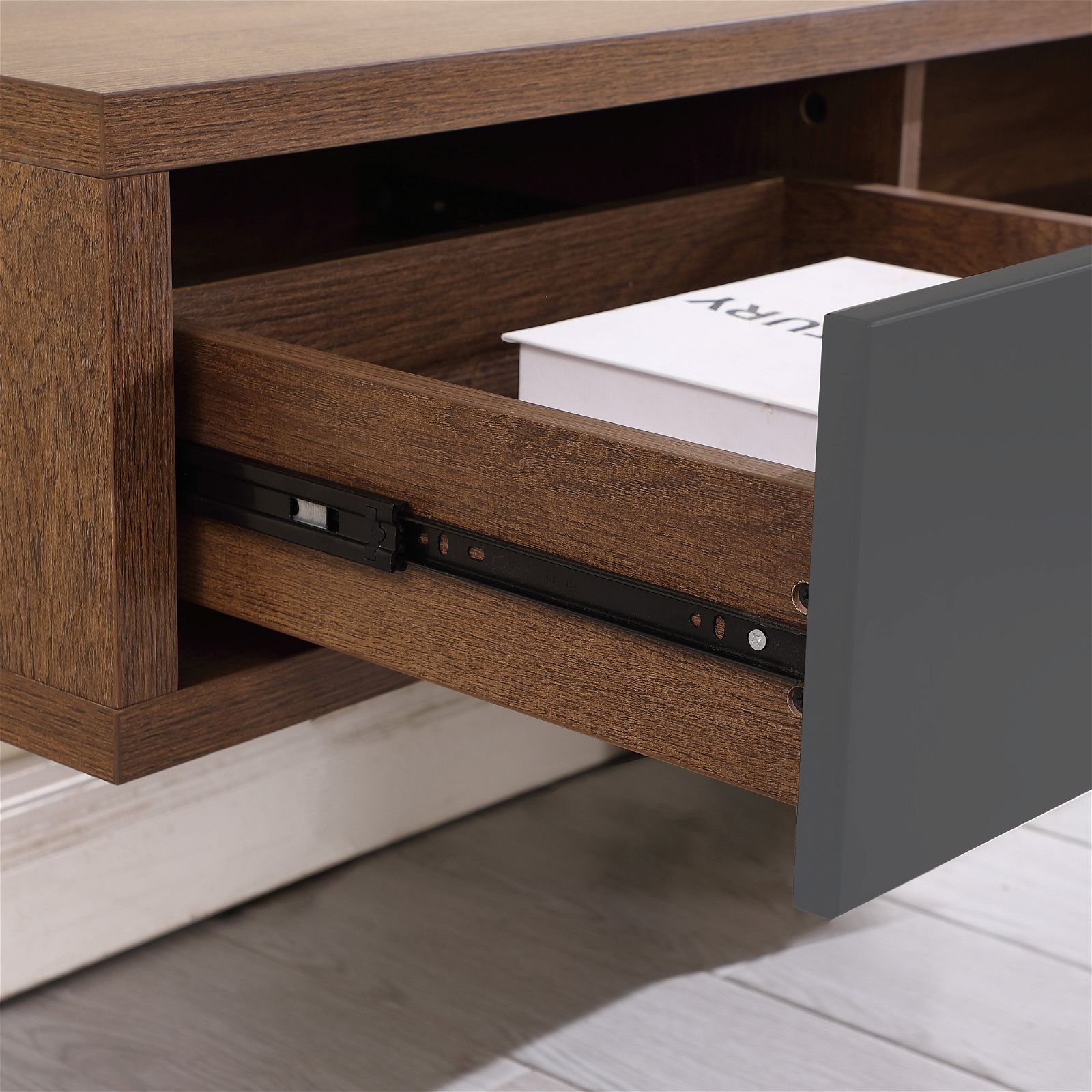 Criterion 1500mm Dark Oak Wall Mounted TV Stand with Grey Drawers - Modern Entertainment Center for Living Room & Home Theater Setup