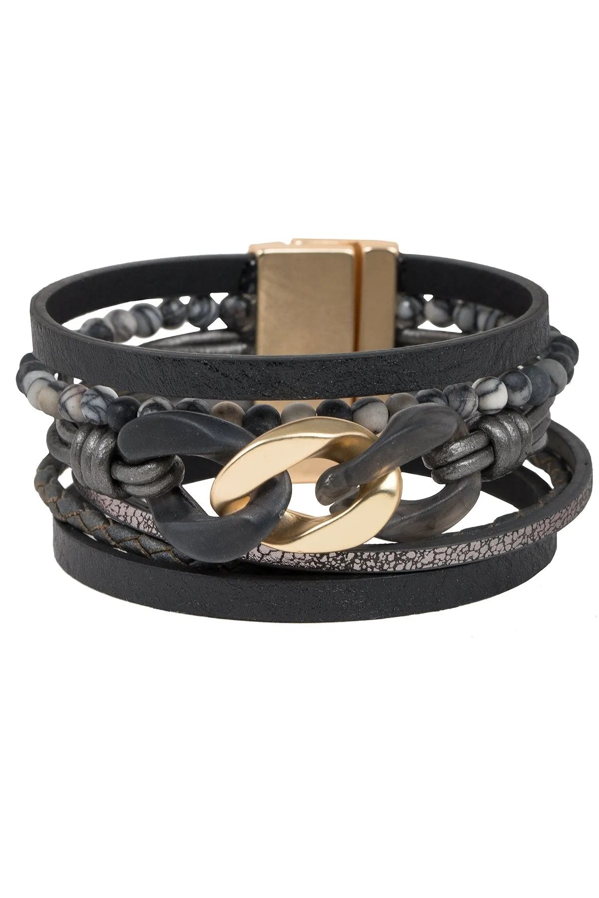 Chunky Curb Chain Leather Bracelet for Women - Stylish Adjustable Leather Wrap Bracelet with Metal Chain - Perfect for Casual Wear, Boho Fashion & Everyday Accessories