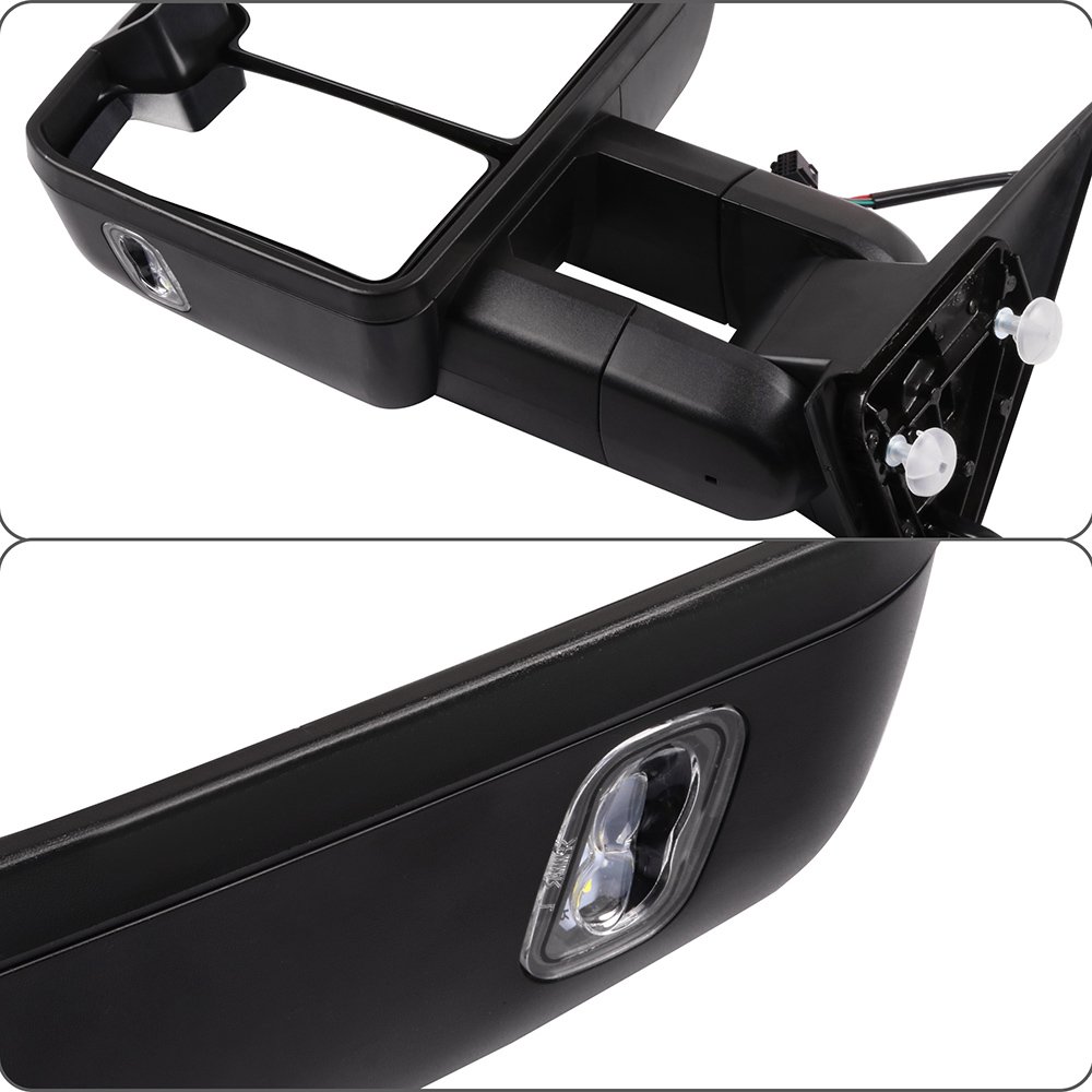 LUJUNTEC Power Heated Towing Mirrors with LED Turn Signal & Puddle Light - Replacement for 2003-2006 Chevy Silverado & GMC Sierra Pickup (Driver & Passenger Side) - Enhanced Visibility for Safe Towing & Night Driving