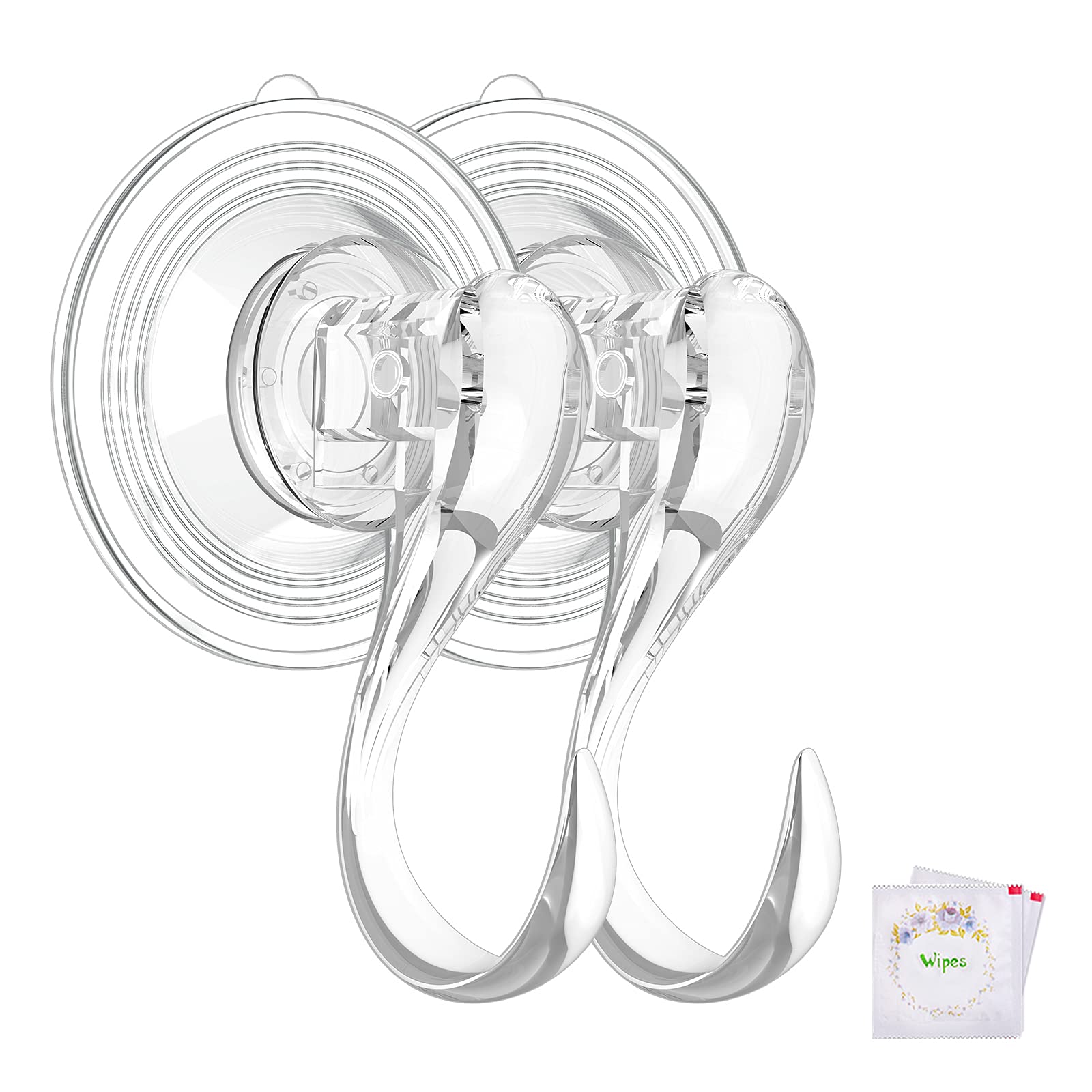 VIS'V Heavy Duty Clear Small Suction Cup Hooks with Wipes - 6 Pack, Removable & Reusable for Bathroom, Kitchen, Dorm, Office Organization