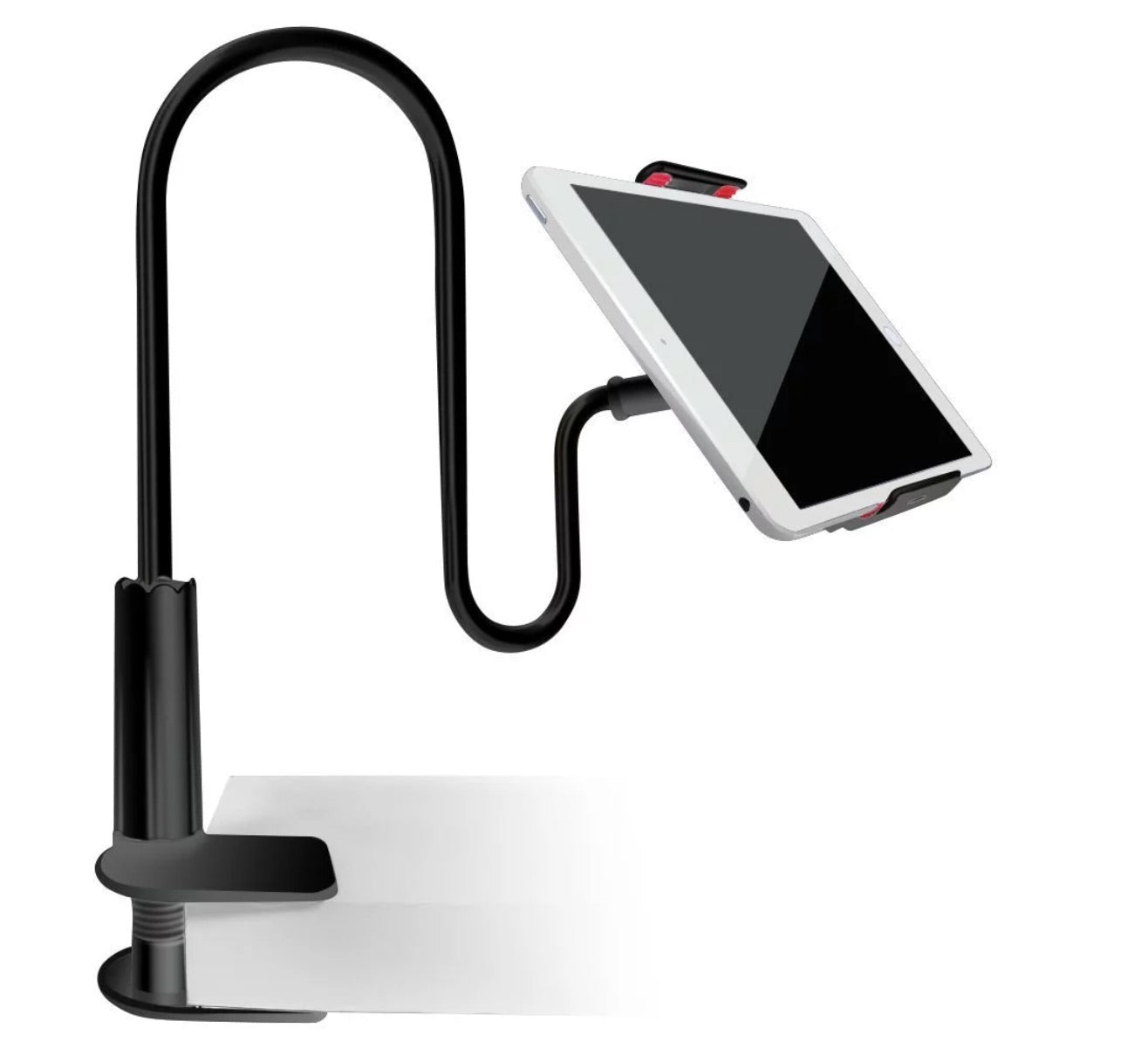 Adjustable Table Mounted Gooseneck Phone & Tablet Holder - Universal Lazy Bracket for Hands-Free Viewing - Perfect for Bed, Desk, Kitchen & Office Use