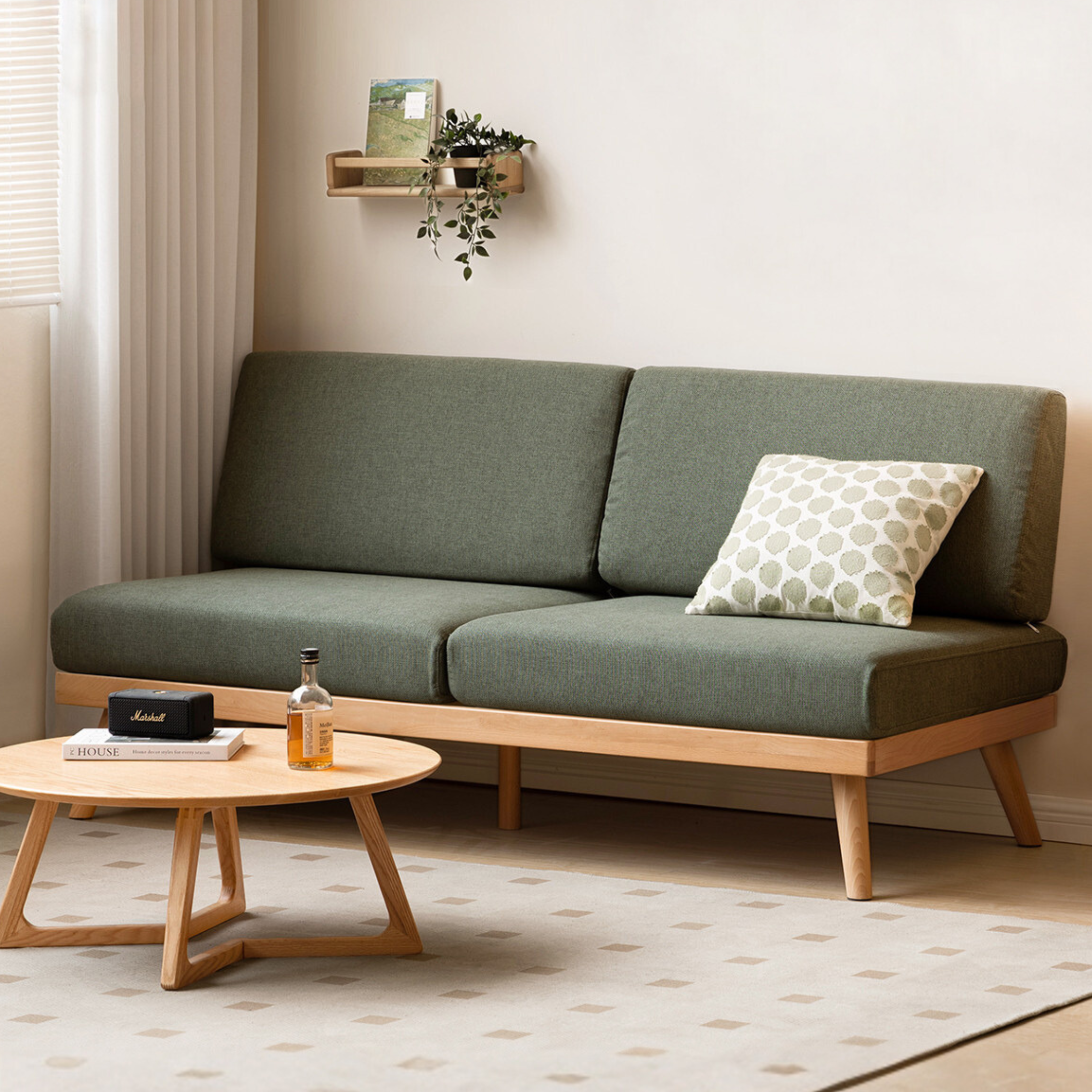 Premium Beech Solid Wood Upholstered Sofa - Comfortable & Durable Living Room Furniture for Relaxing & Entertaining