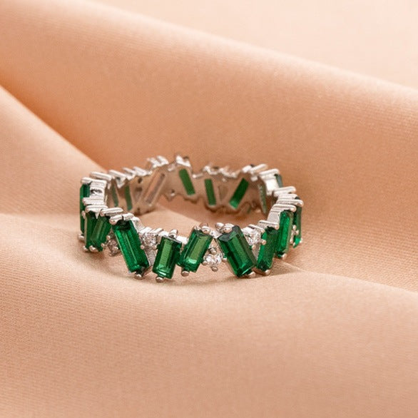 Geometric Green Cubic Zirconia Eternity Ring for Women | HR528 | Elegant Wedding, Engagement, Anniversary Gift for Her
