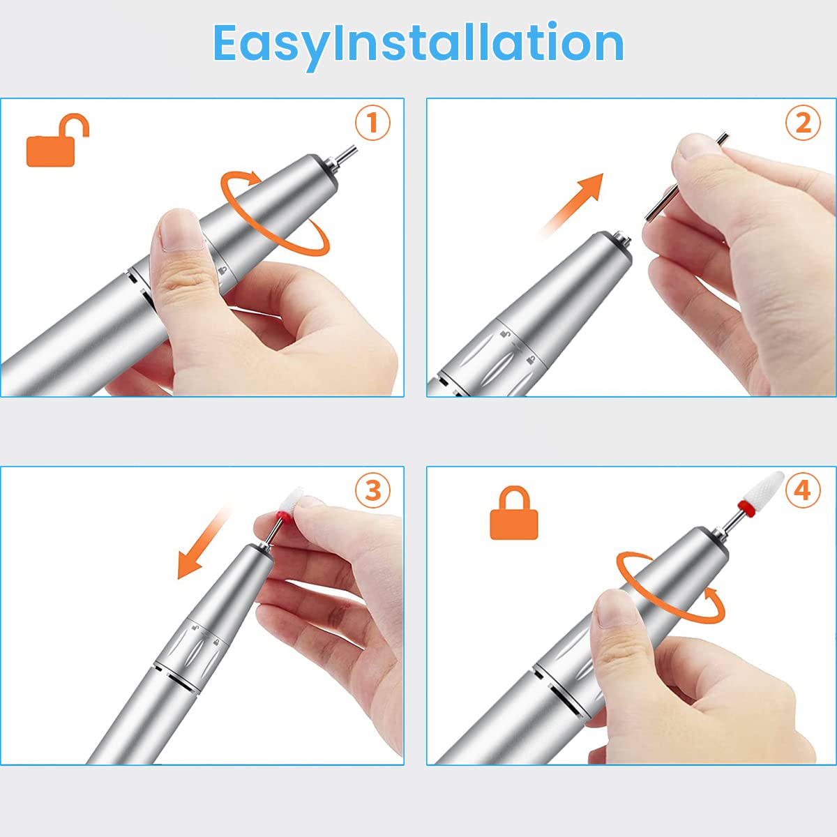 MAYCREATE® Professional 30000 RPM USB Nail Drill Machine with Drill Bits - Adjustable Speed Electric Manicure Pedicure Tool for Gel Nails, Acrylics & Nail Art | Portable Salon-Grade Nail Drill for Home & Professional Use
