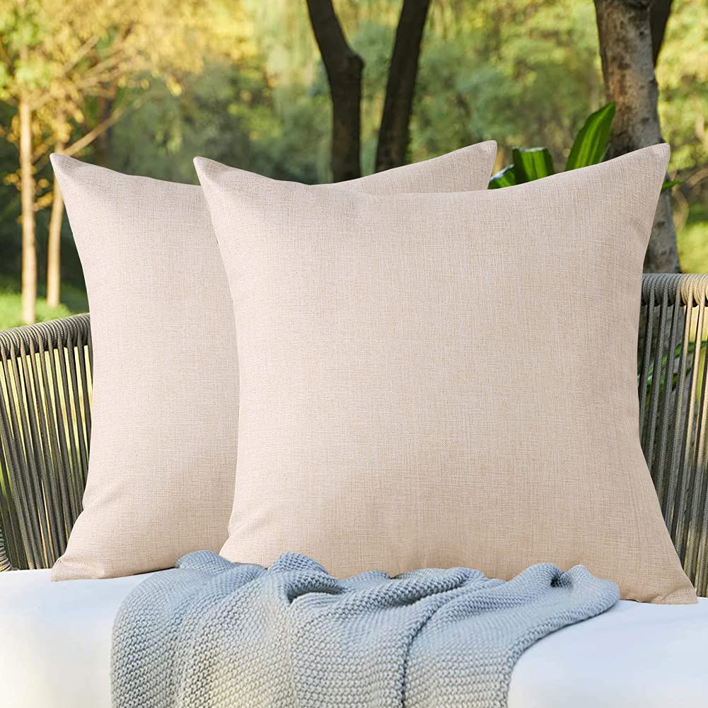 OTOSTAR 2-Pack Waterproof Outdoor & Indoor Throw Pillow Covers 18x18 Inch - Square Decorative Pillow Cases for Sofa, Couch, Patio, Garden, Tent & Park - All-Weather Beige Home Decor Accent Pillows