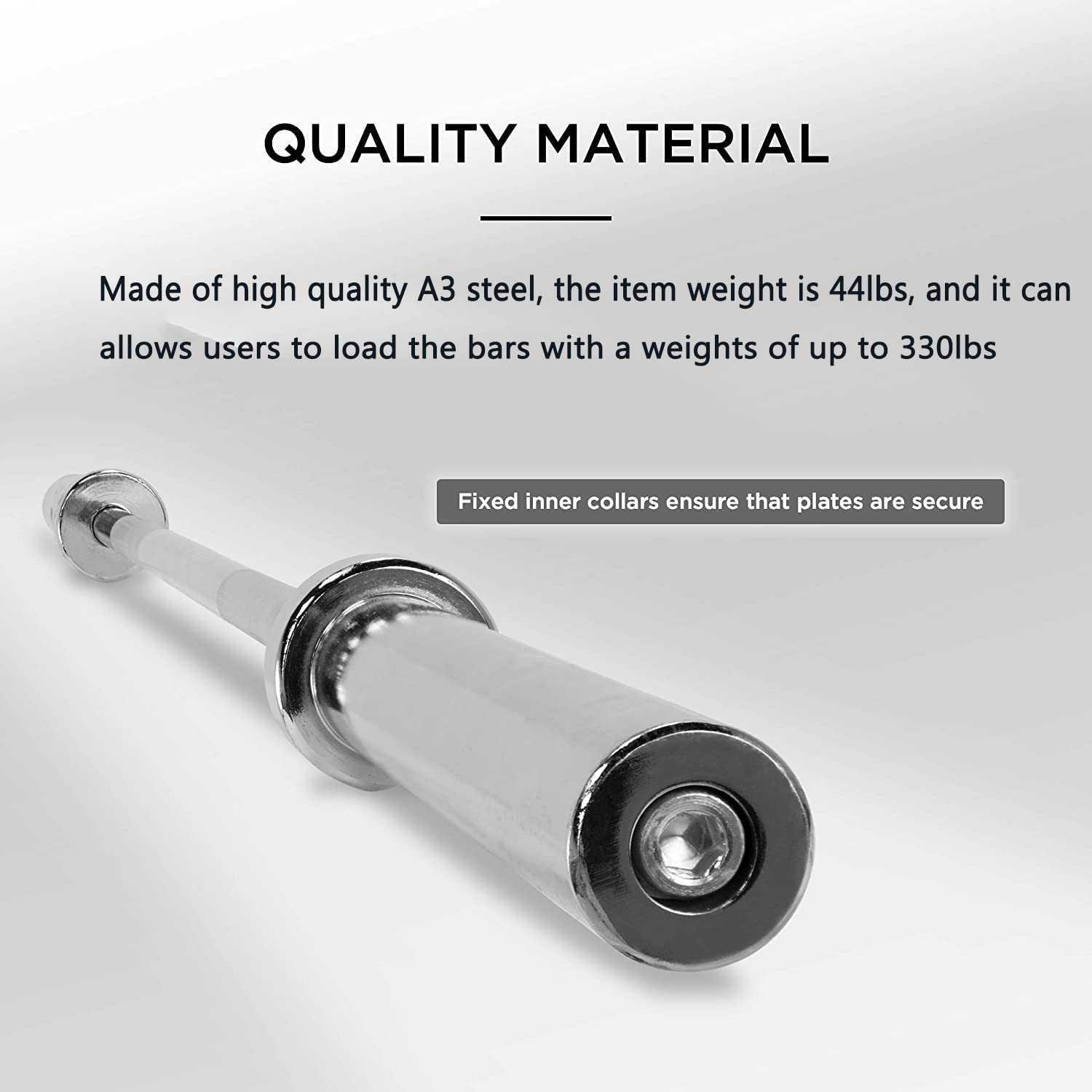 7 Ft Chrome Olympic Barbell Bar - Solid Iron Weighted Workout Bar with 2 Collars | 2-Inch Grip for Home Gym, Weightlifting & Powerlifting | Strength Training Equipment for Deadlifts, Bench Press & Squats
