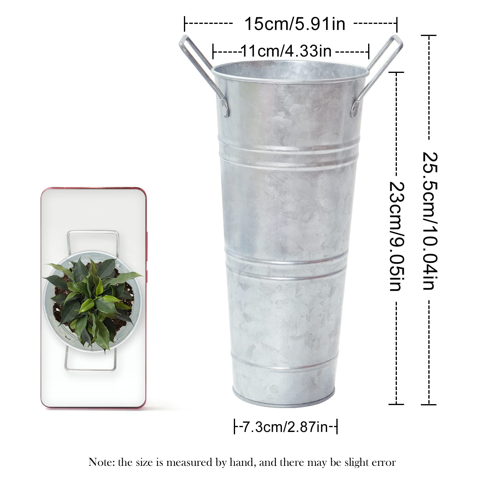 Galvanized Metal Vases Set of 4 - Farmhouse Flower Buckets for Home Decor & Weddings