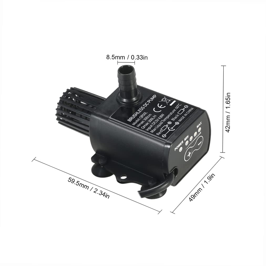Ultra Quiet Mini USB DC5V Water Pump - Brushless Submersible 4.8W 300L/H 300cm Lift - Ideal for Aquariums, Fountains & Hydroponics