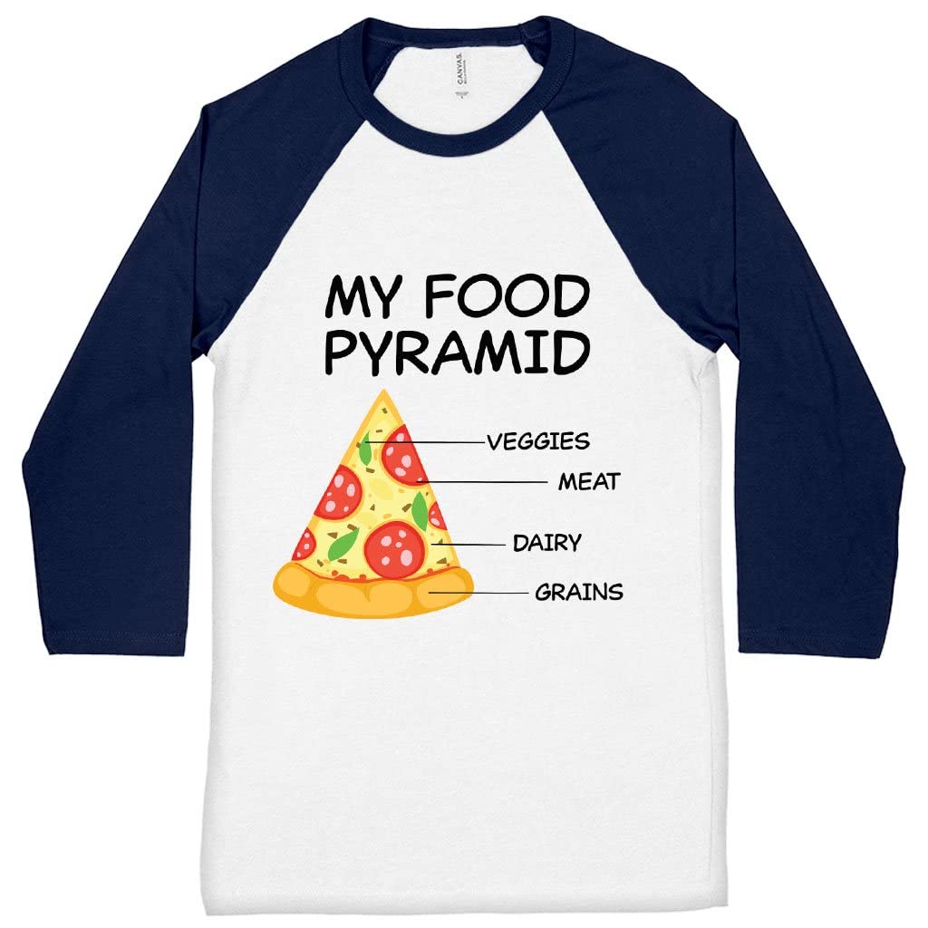 Funny Pizza Food Pyramid Baseball T-Shirt | Humorous Graphic Tee for Men & Women | Perfect for Pizza Lovers, Baseball Games, and Casual Wear