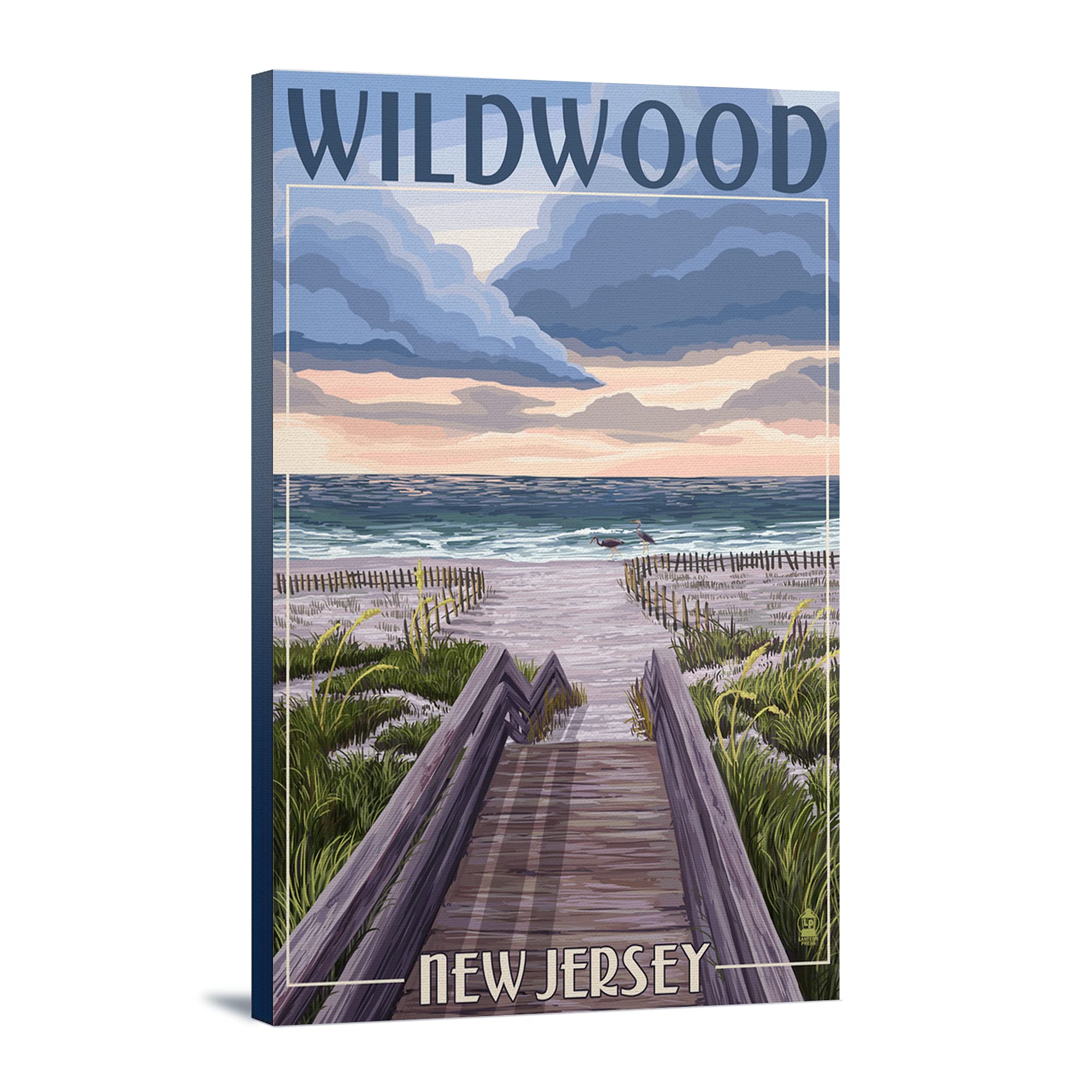 Wildwood New Jersey Beach Boardwalk Scene - 24x36 Gallery Wrapped Canvas Wall Art - Perfect for Coastal Home Decor, Living Room & Beach House Decorations